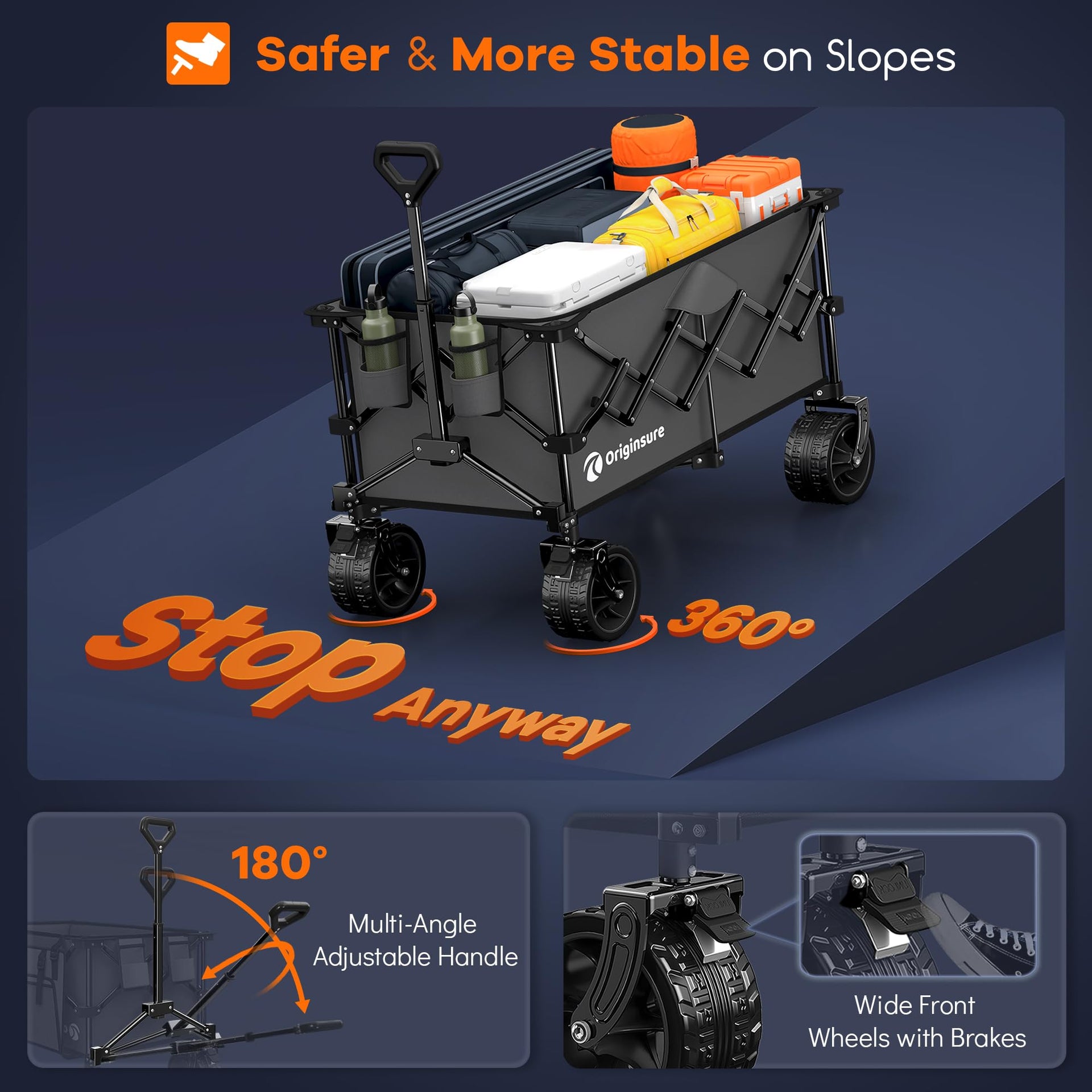 220L Collapsible Beach Wagon Cart with Big Wheels