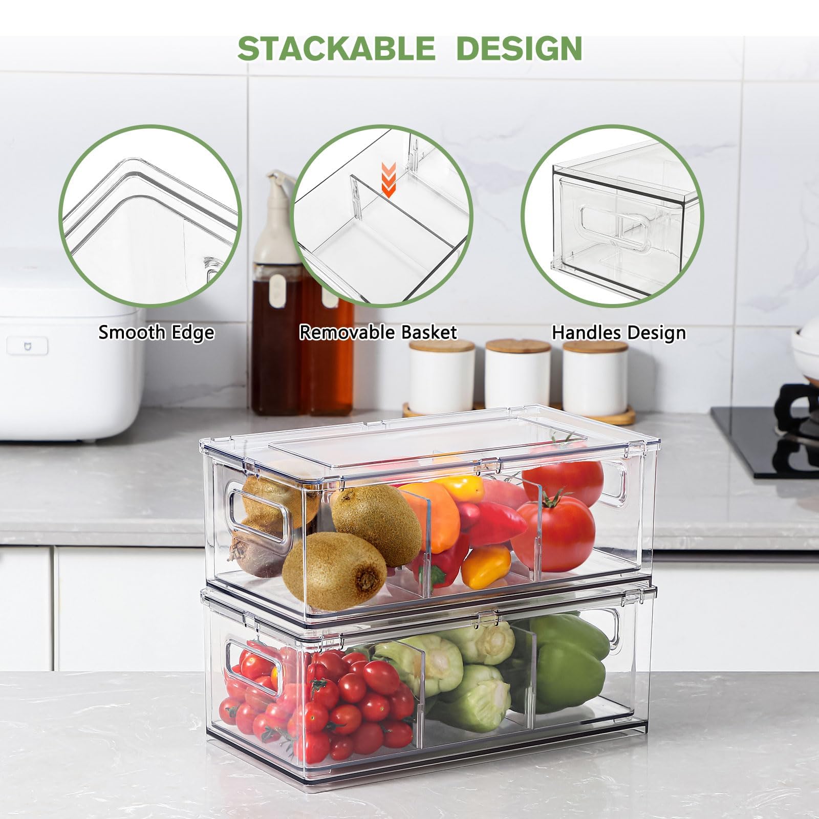 3.7QT Refrigerator Fridge Organizers Storage Bin with Pull