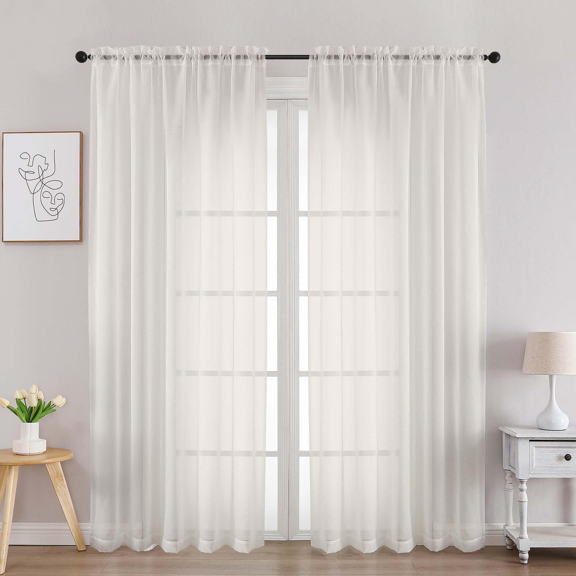 Ivory Sheer Curtains 78 Inches Long 2 Panels Set for Living Room (2 Count)