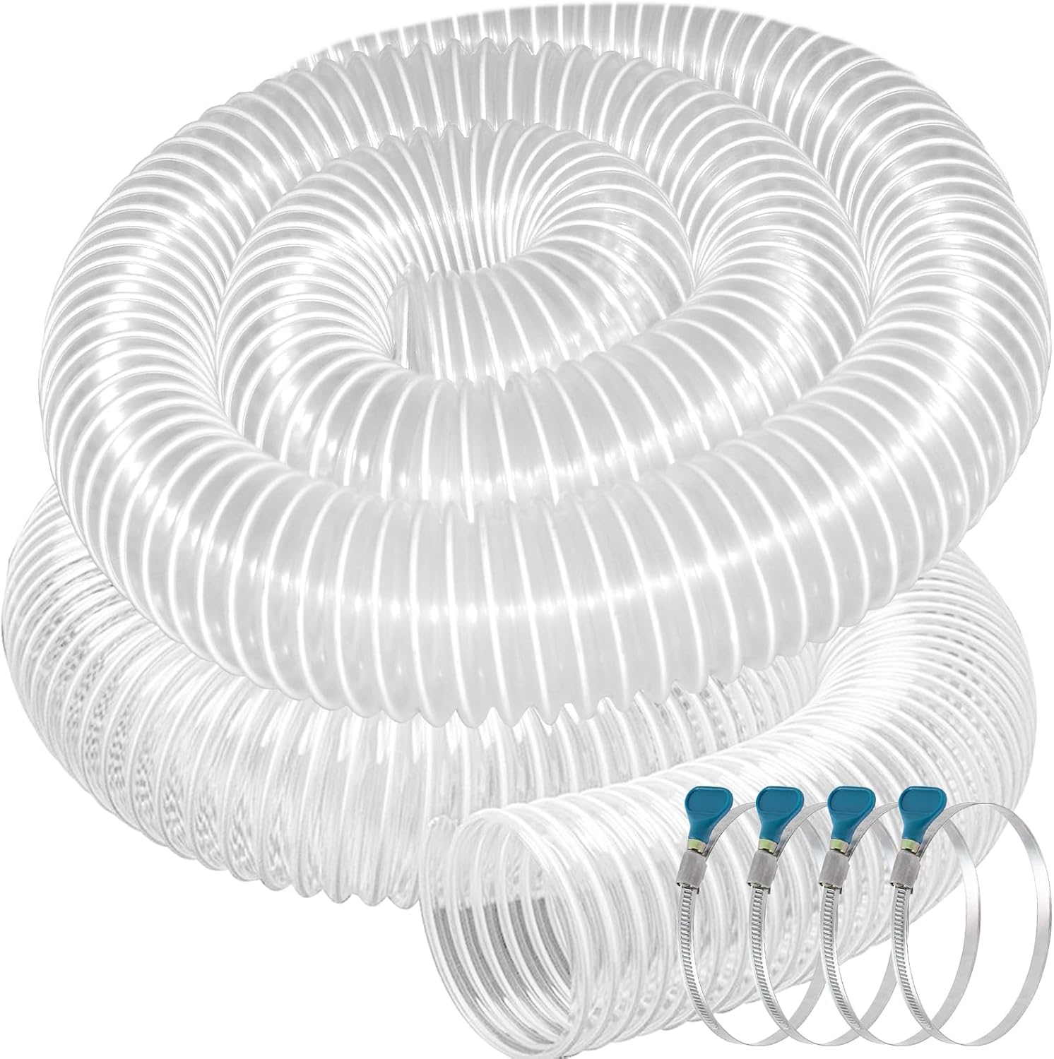 4"x20' PVC Dust Collection Hose with 4 Stainless Clamps for Woodworking
