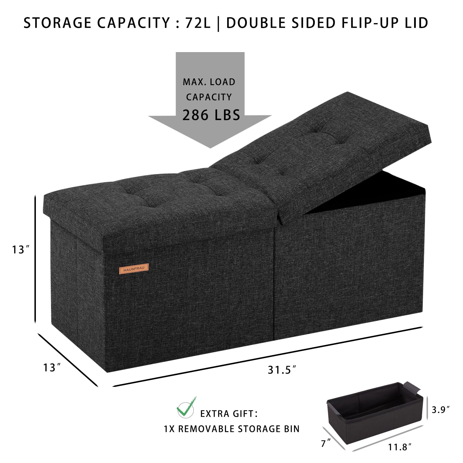 Ottoman with Storage Bench Folding Foot Rest Stool Linen Navy