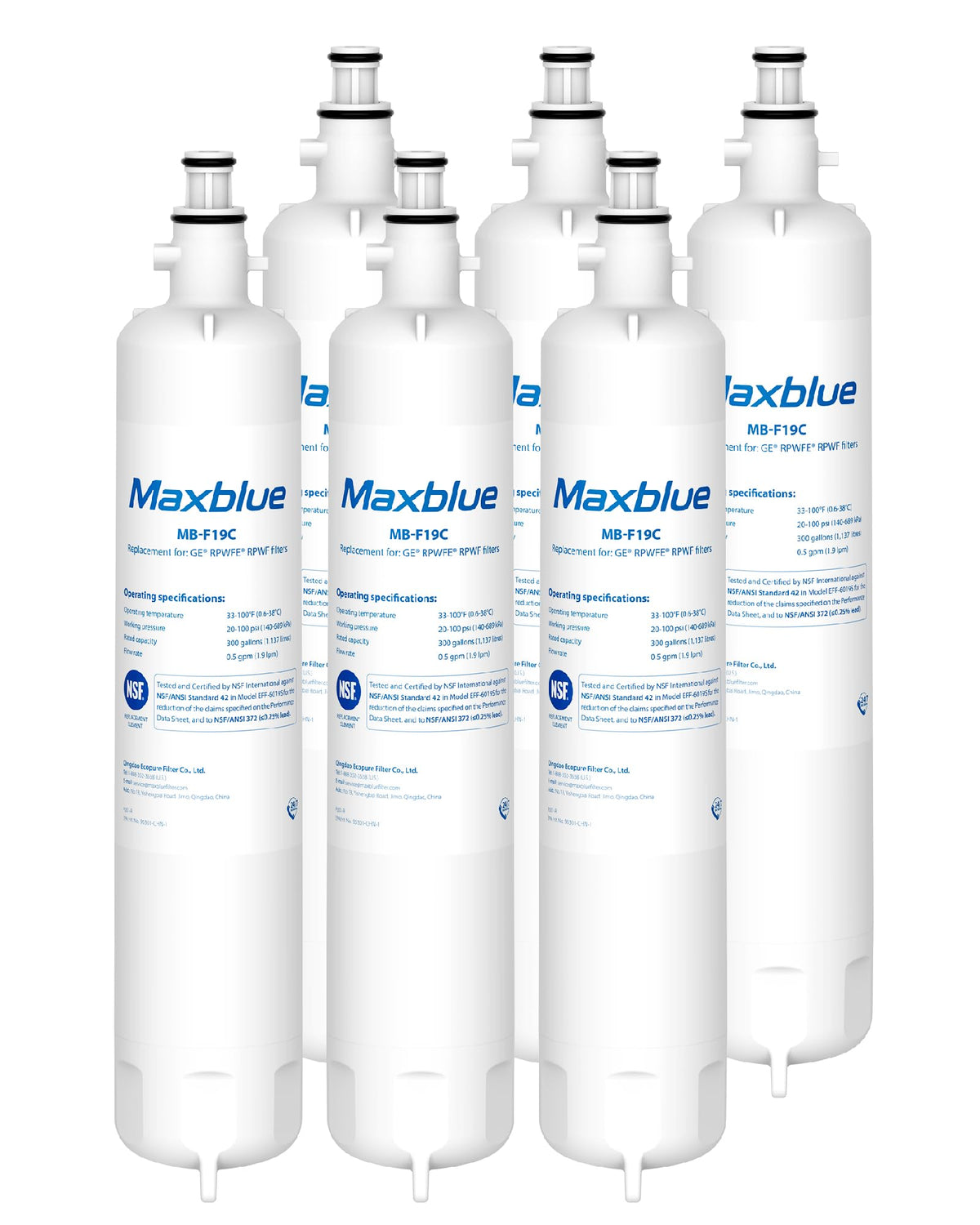 MB F19C Water Filter Replacement for GE® RPWFE® (6 Count)