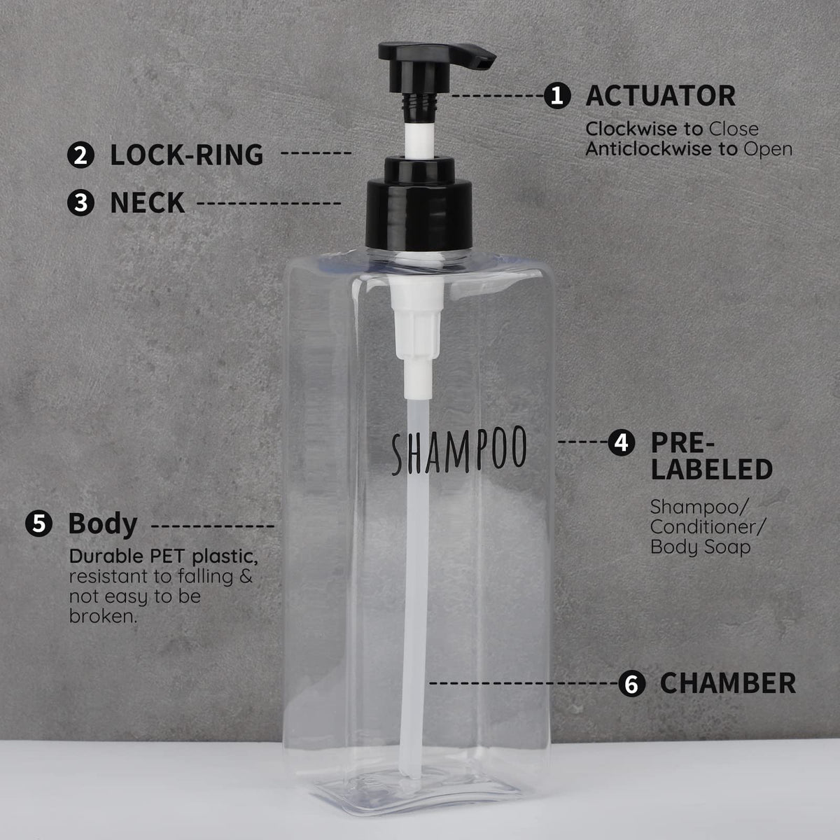 Clear Square Shampoo Bottles (3 Count)