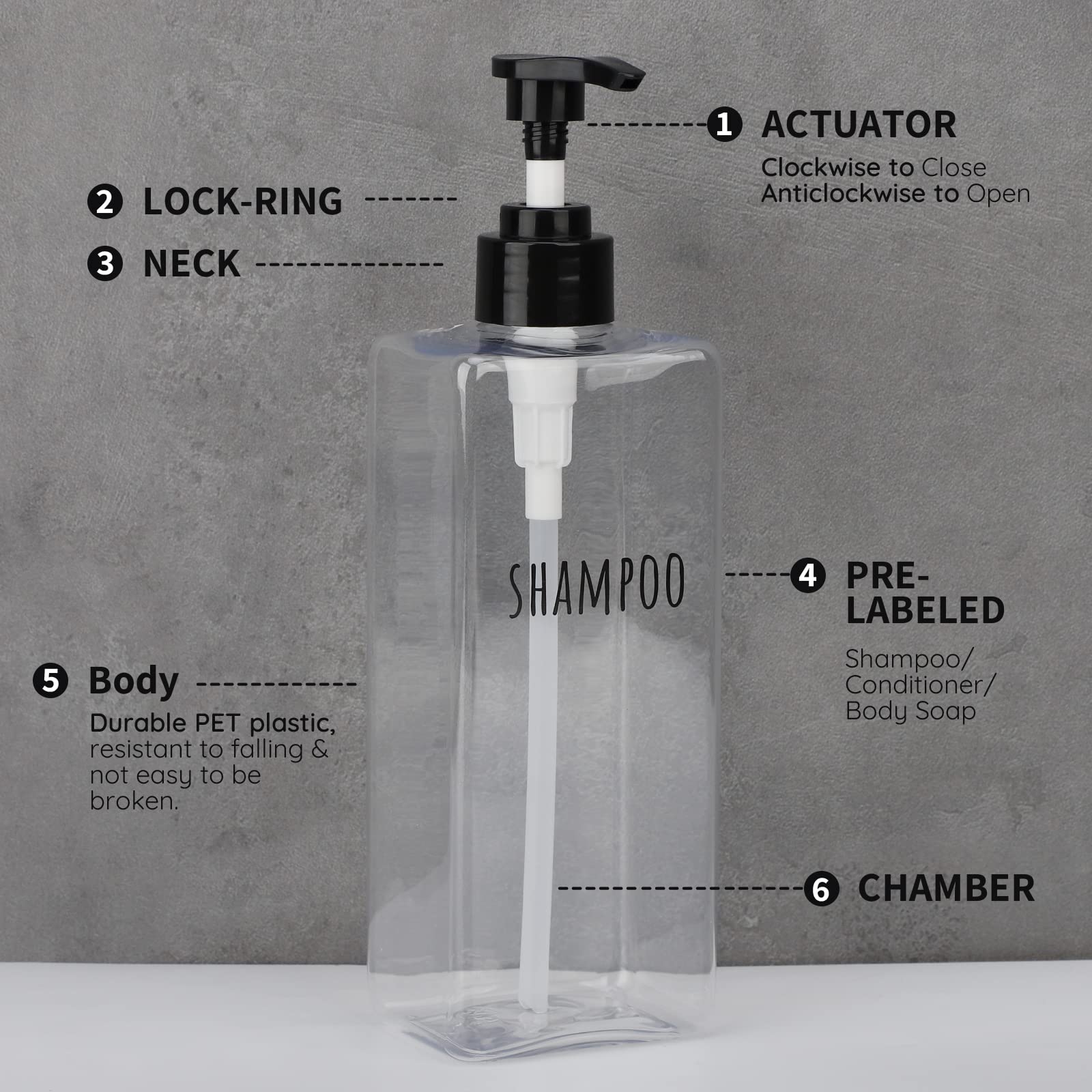 Clear Square Shampoo Bottles (3 Count)