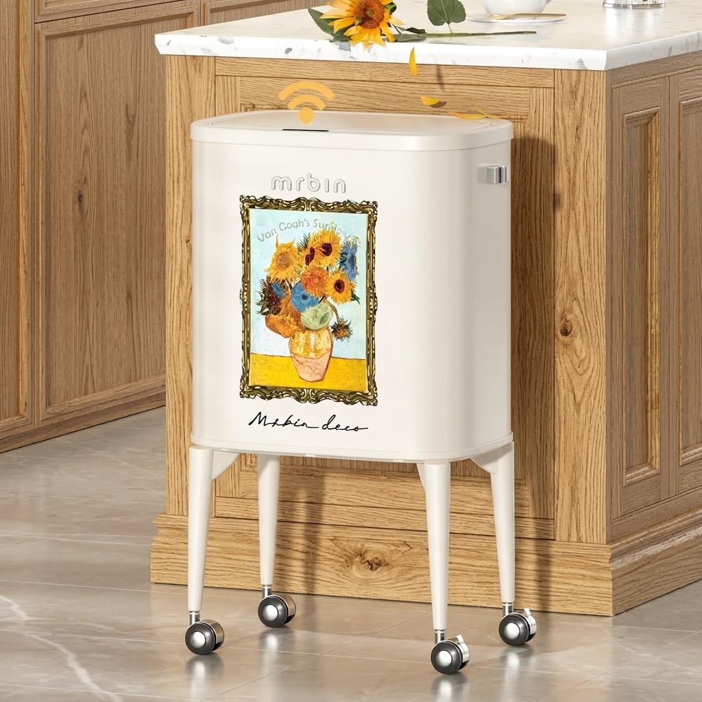 Metal Motion Sensor Kitchen Trash Can with Wheel Legs