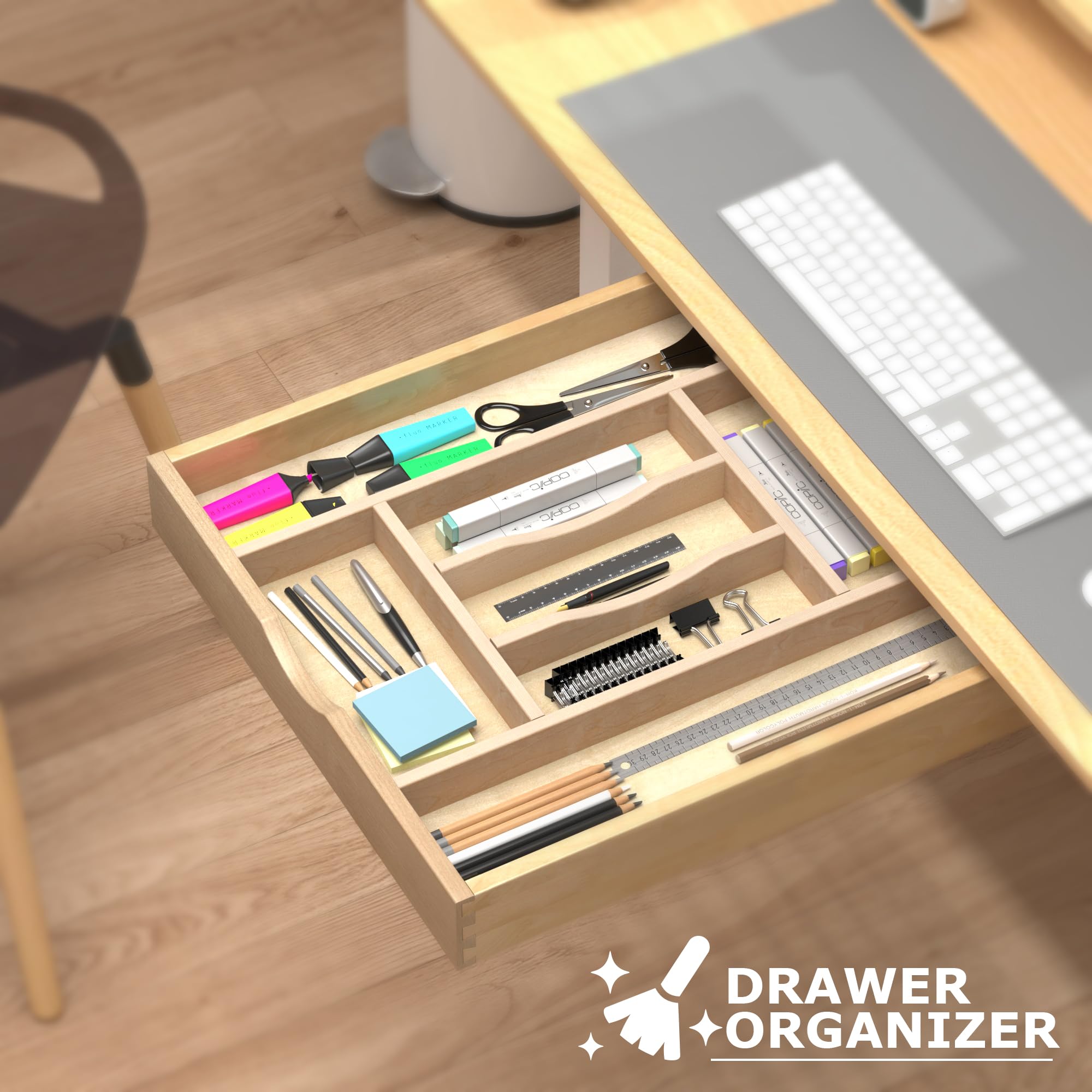 Premium Wooden Silverware Organizer for Kitchen Drawers