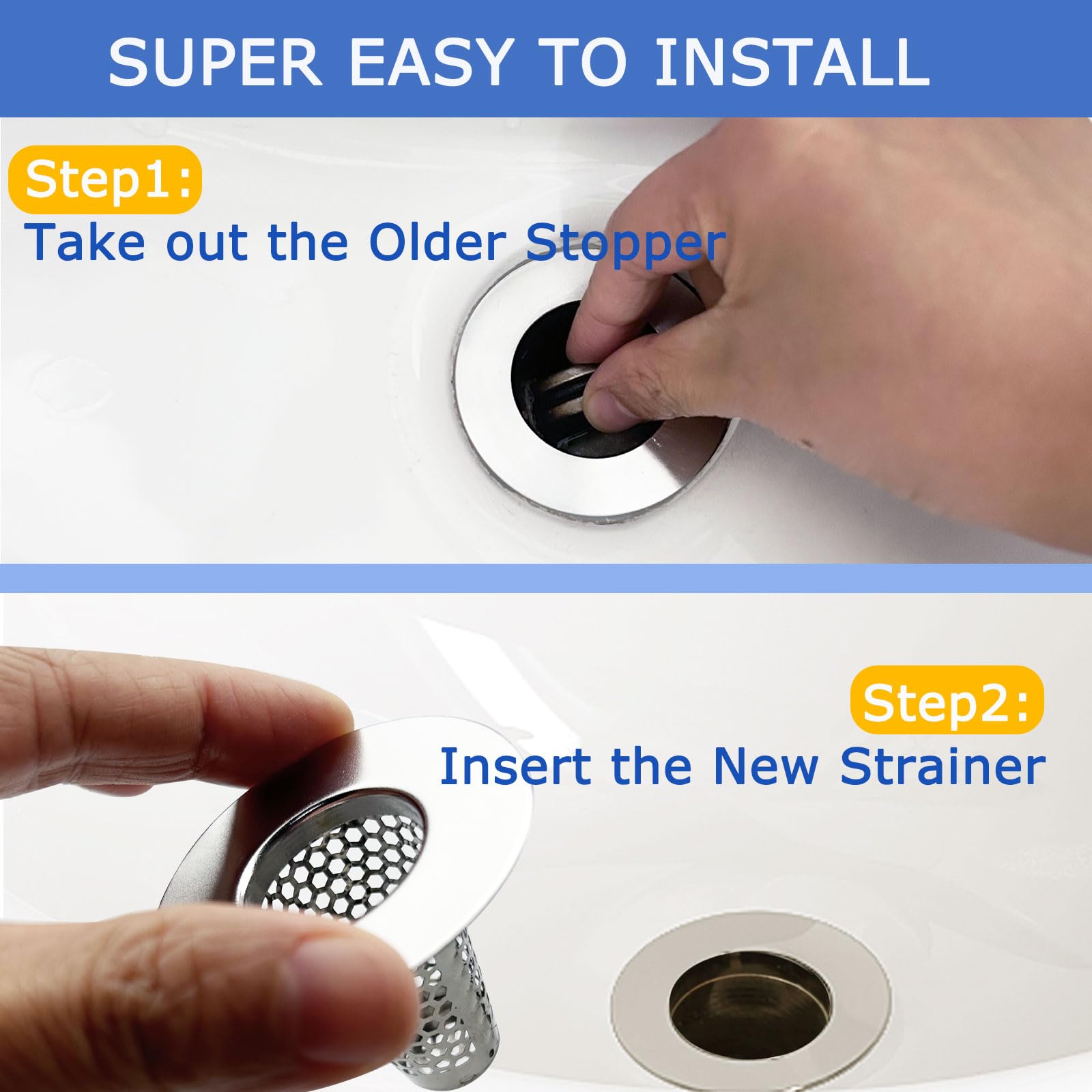Bathroom Sink Drain Strainers for 1.1" (3 Count)
