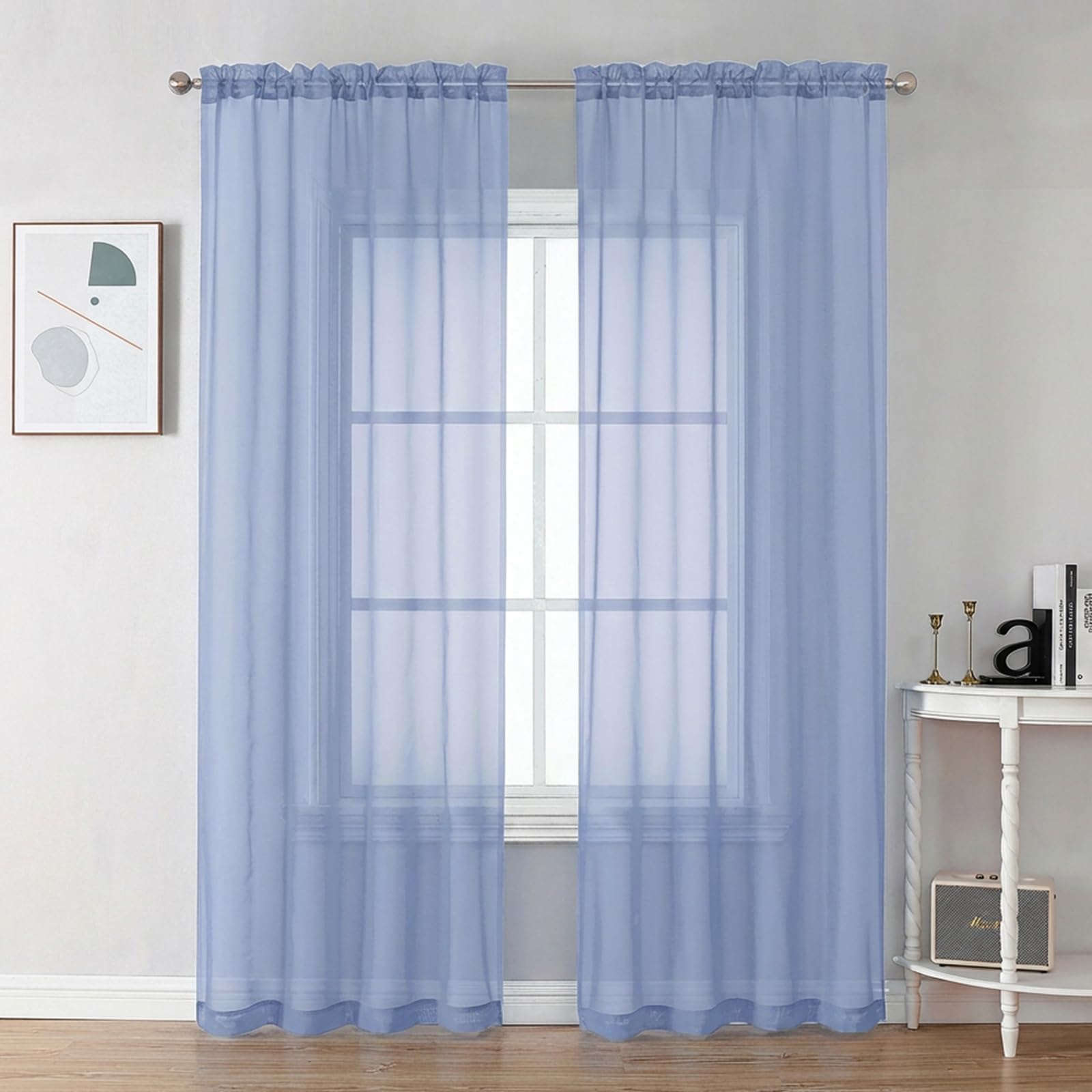 Denim Blue Sheer Curtains 84 Inches Long (2 Count)