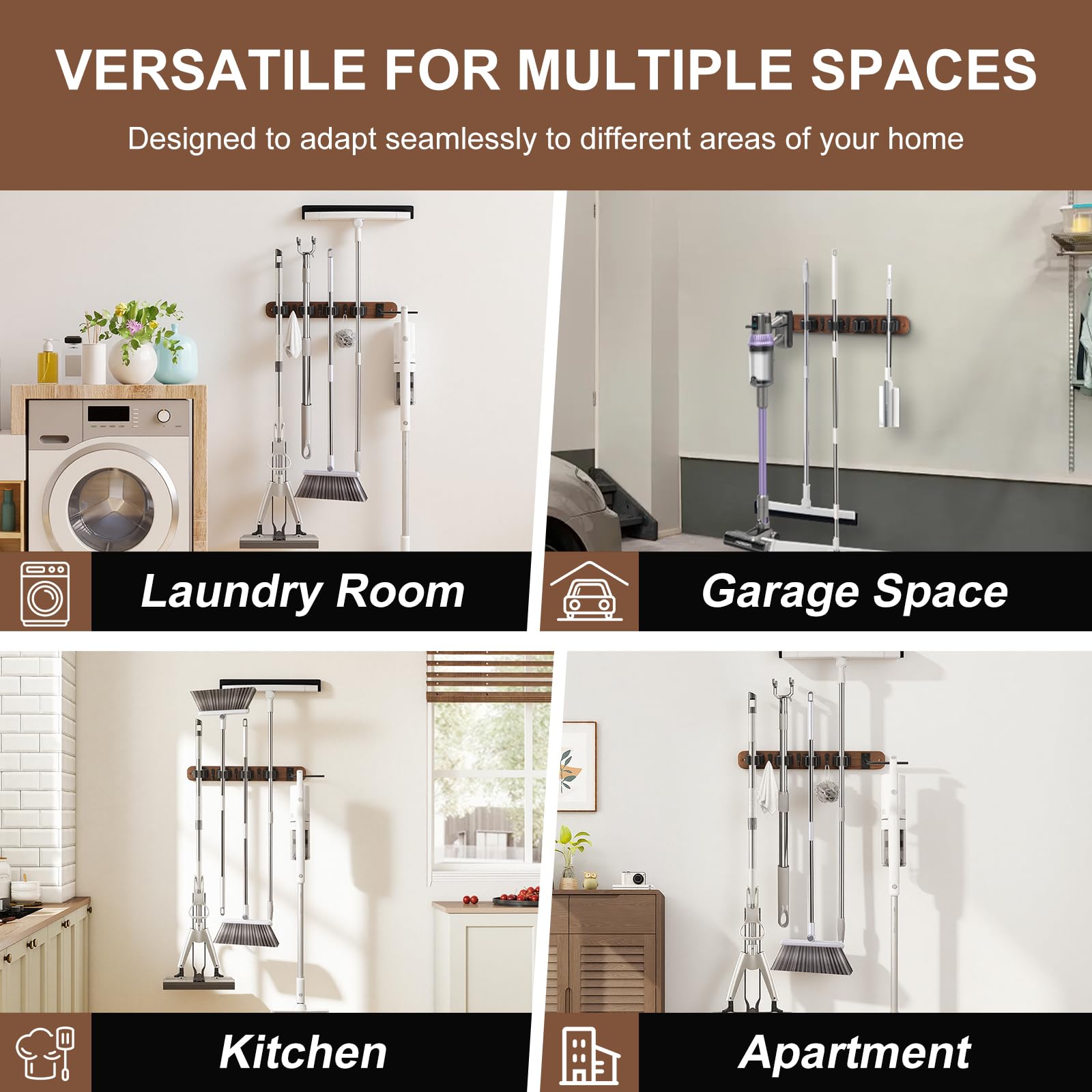 Broom Holder Wall Mount With Vacuum Cleaner Holder