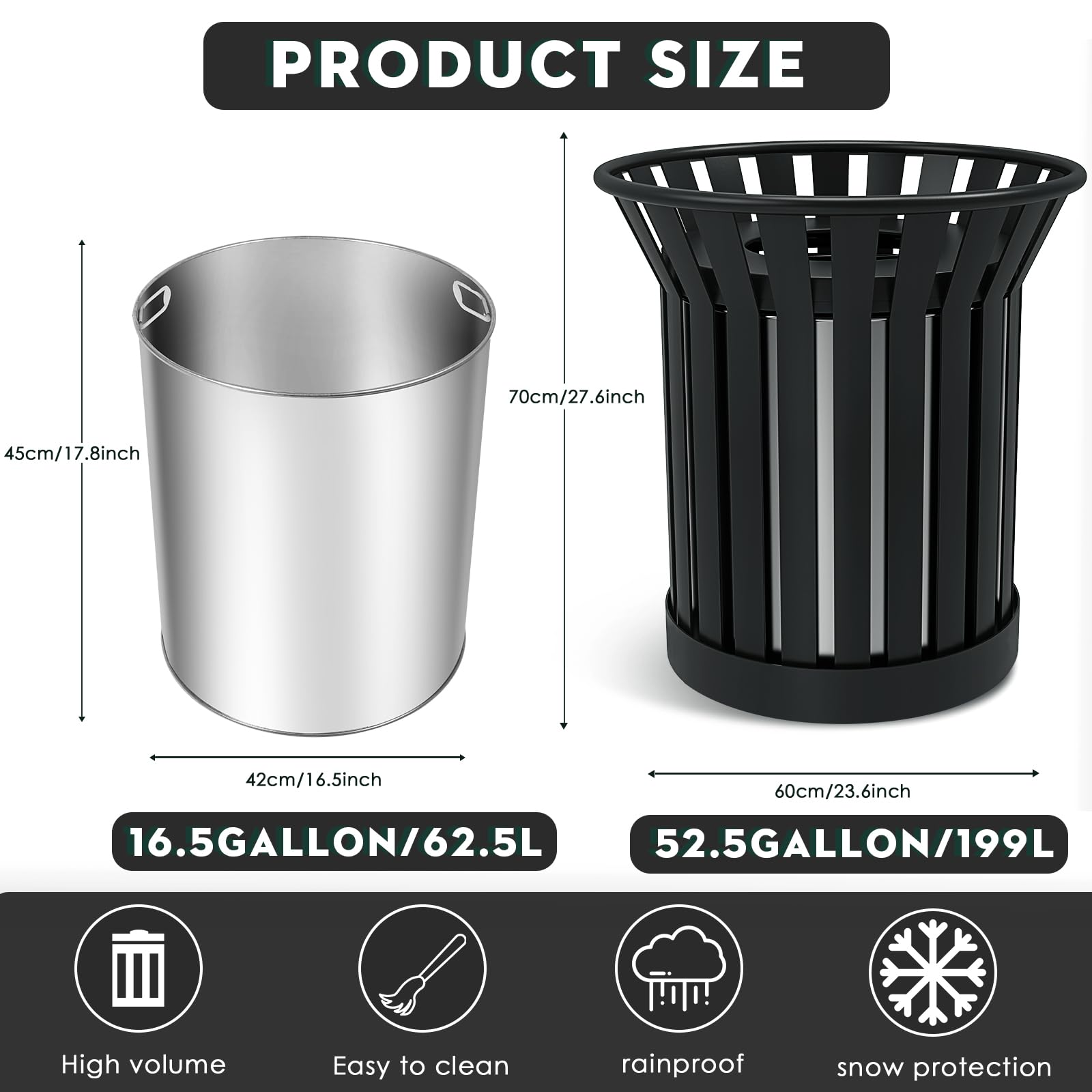 27.6IN Round Large Outdoor Trash Can