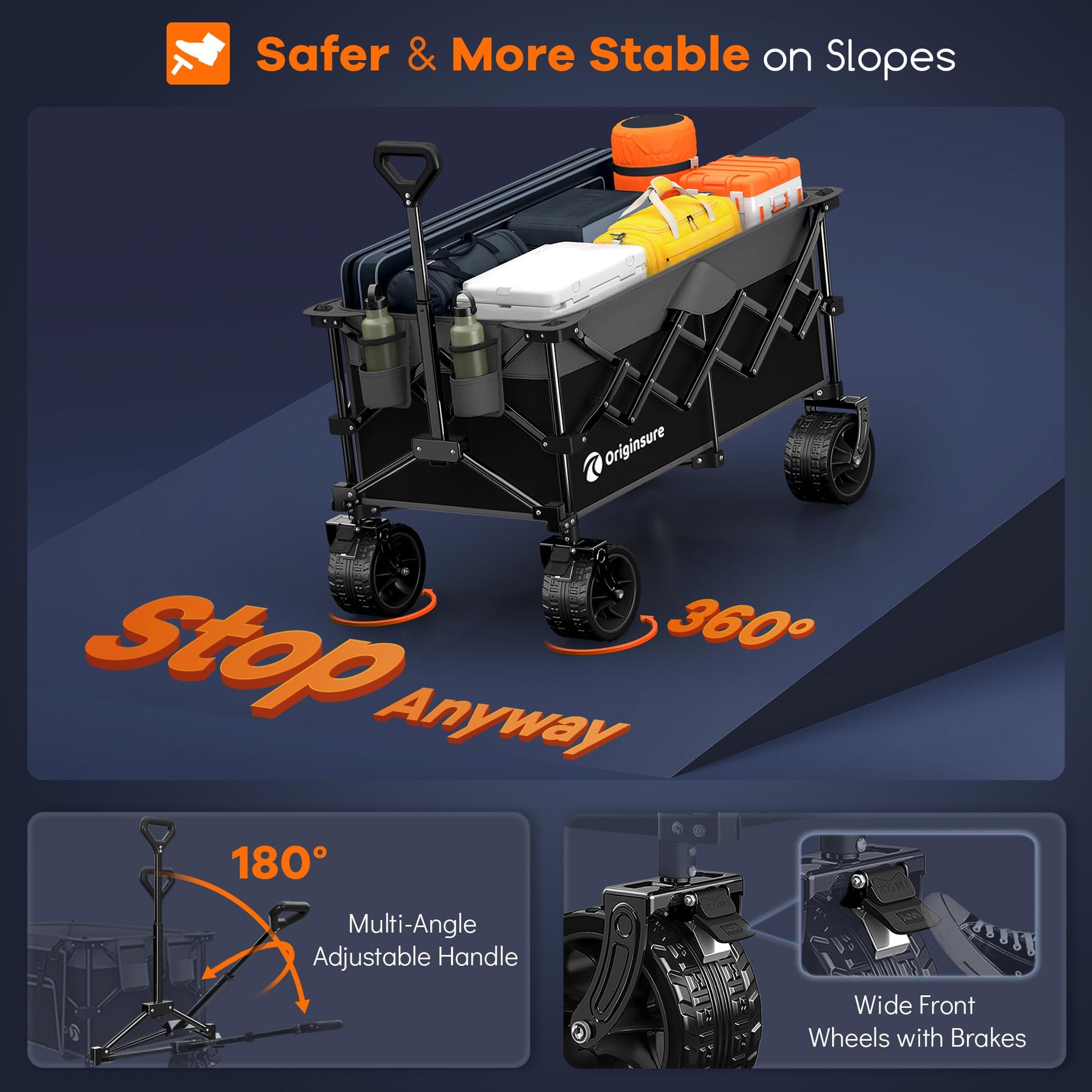 220L Foldable Beach Wagon Cart with Big Wheels