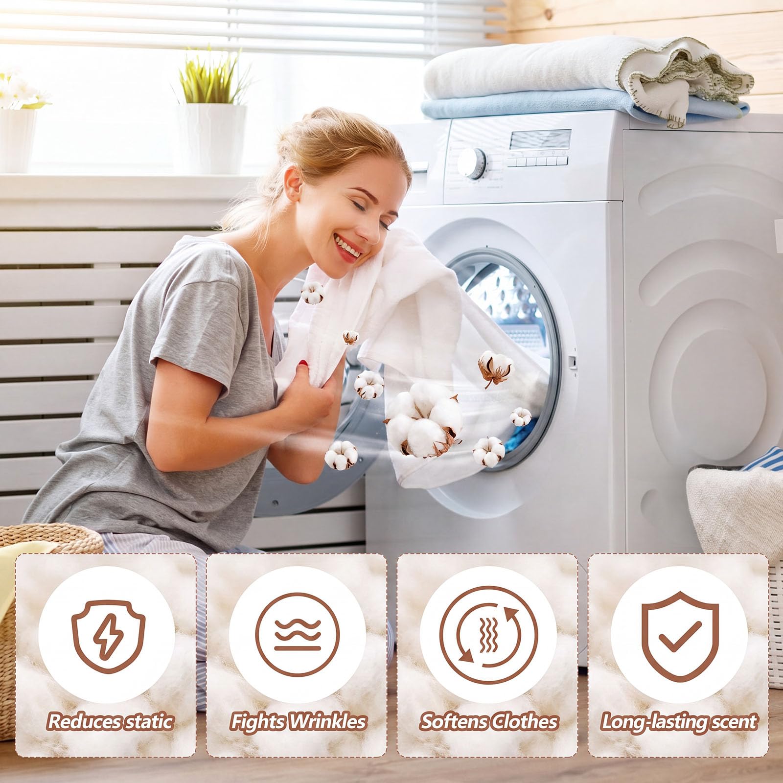 600 Count Dryer Sheets Bulk Fabric Softener Fresh Cotton Scent Dryer Sheets Naturally Softens and Removes Static Cling