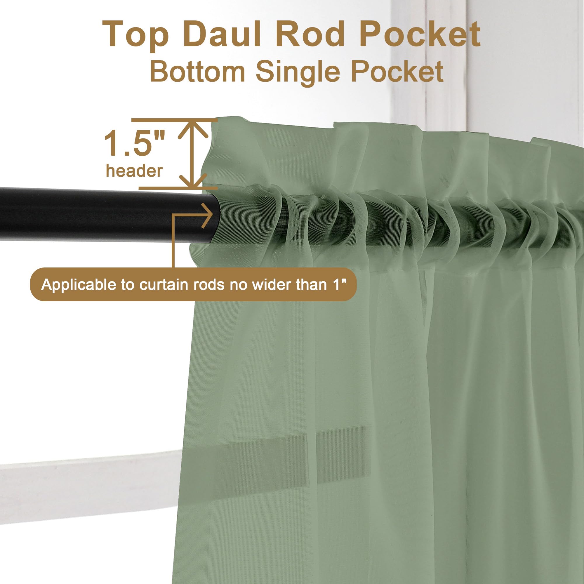 Sage Green Sheer Valance for Windows 2 Pack (2 Count)