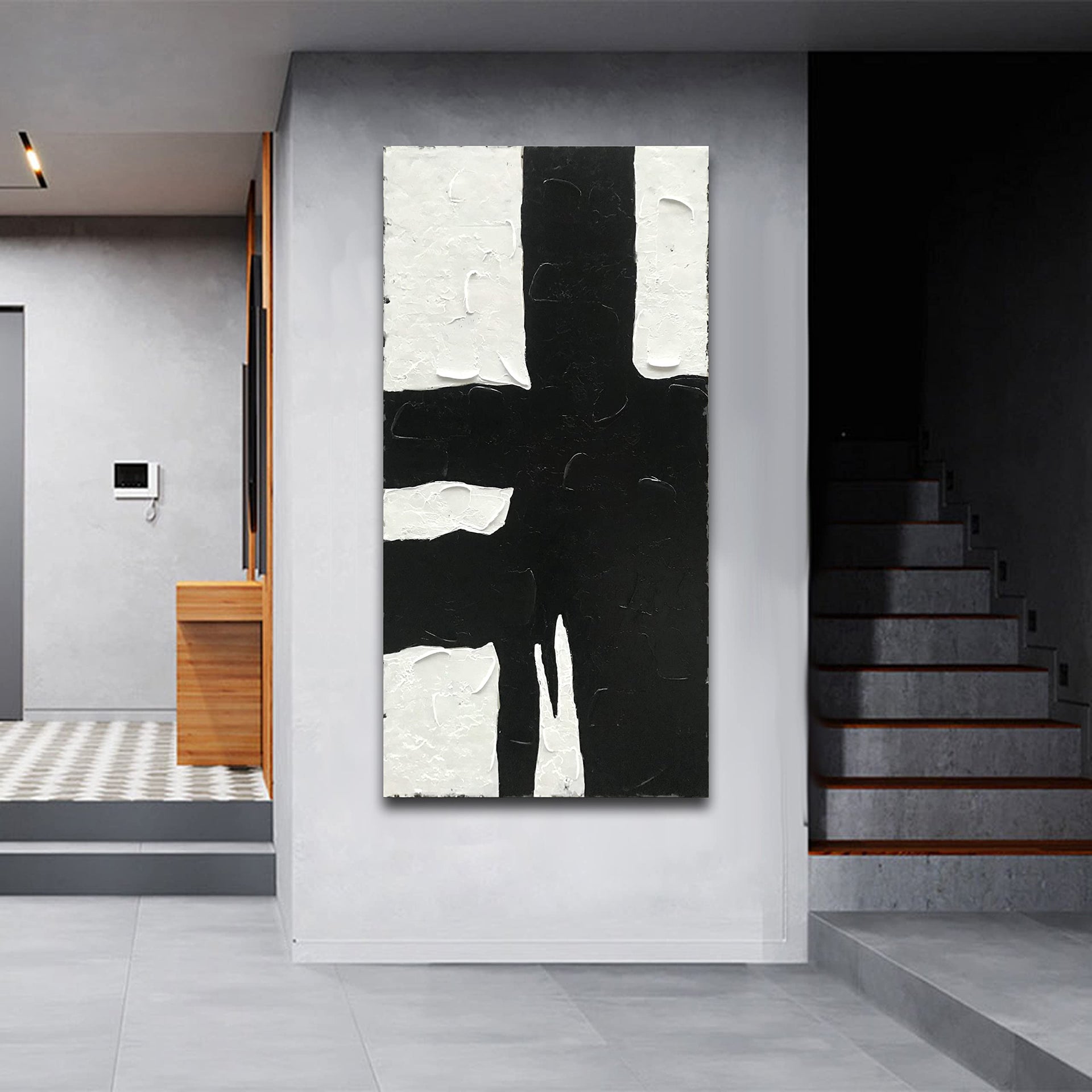 Art Hand drawn minimalist black and white abstract art oil painting