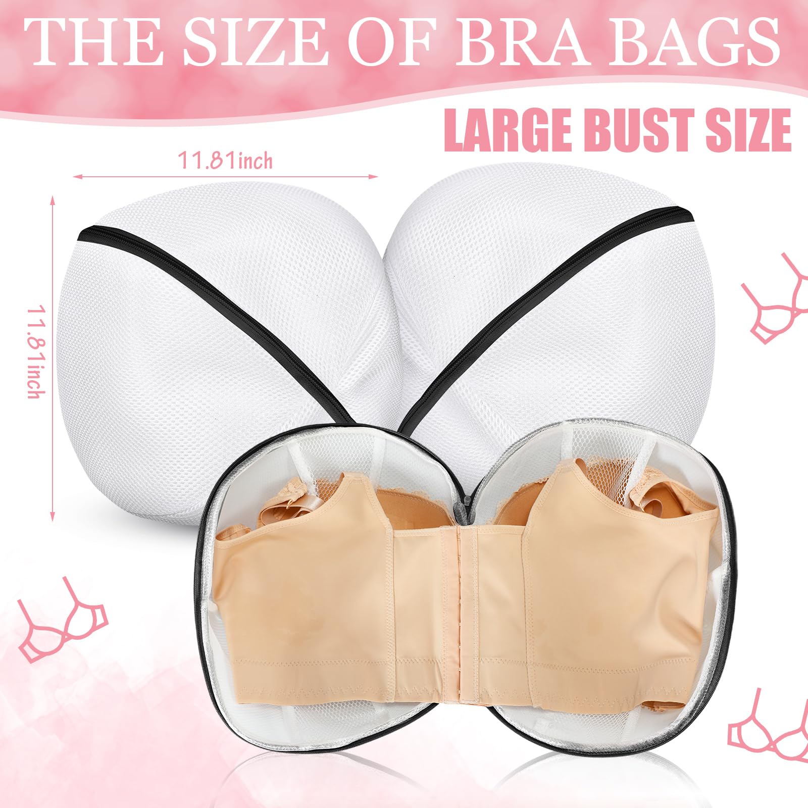 6 Pcs Bra Washing Bag for Laundry Storage Women 11.81 Inch Black (6 Count)