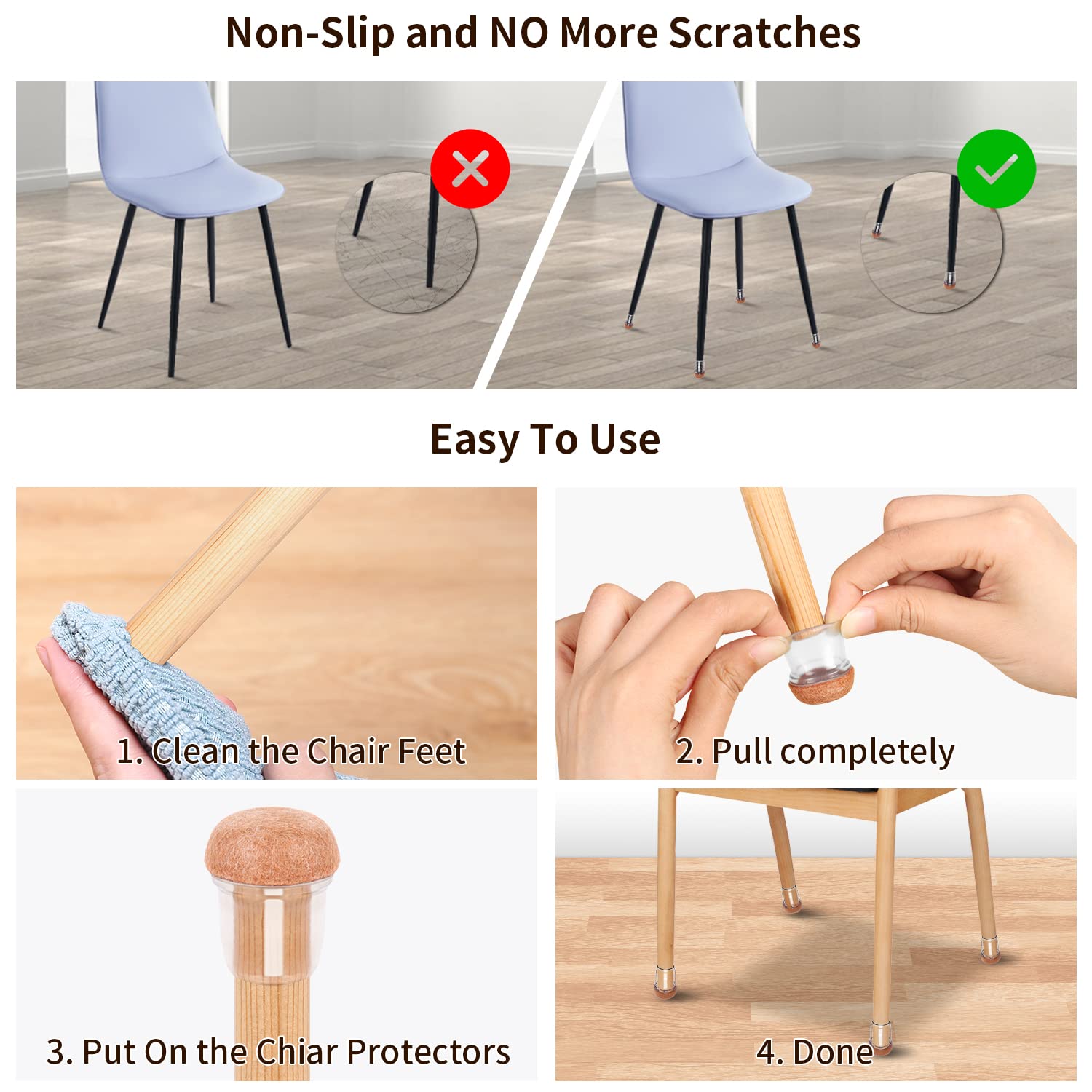 24 Pcs Small Clear Silicone Chair Leg Floor Protectors for Hardwood Floors (24 Count)