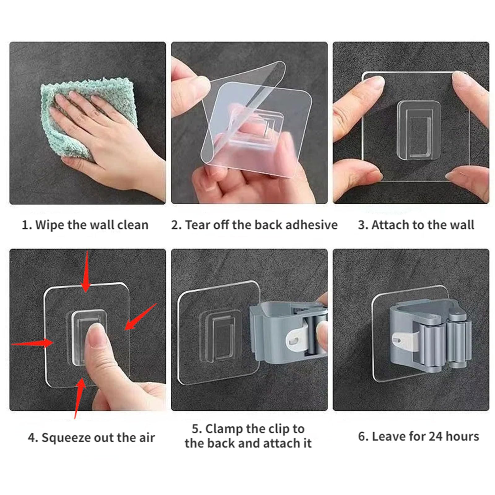 4PCS Mop Broom Holder Wall Mounted Broom Clip Mop Grippers Self (4 Count)