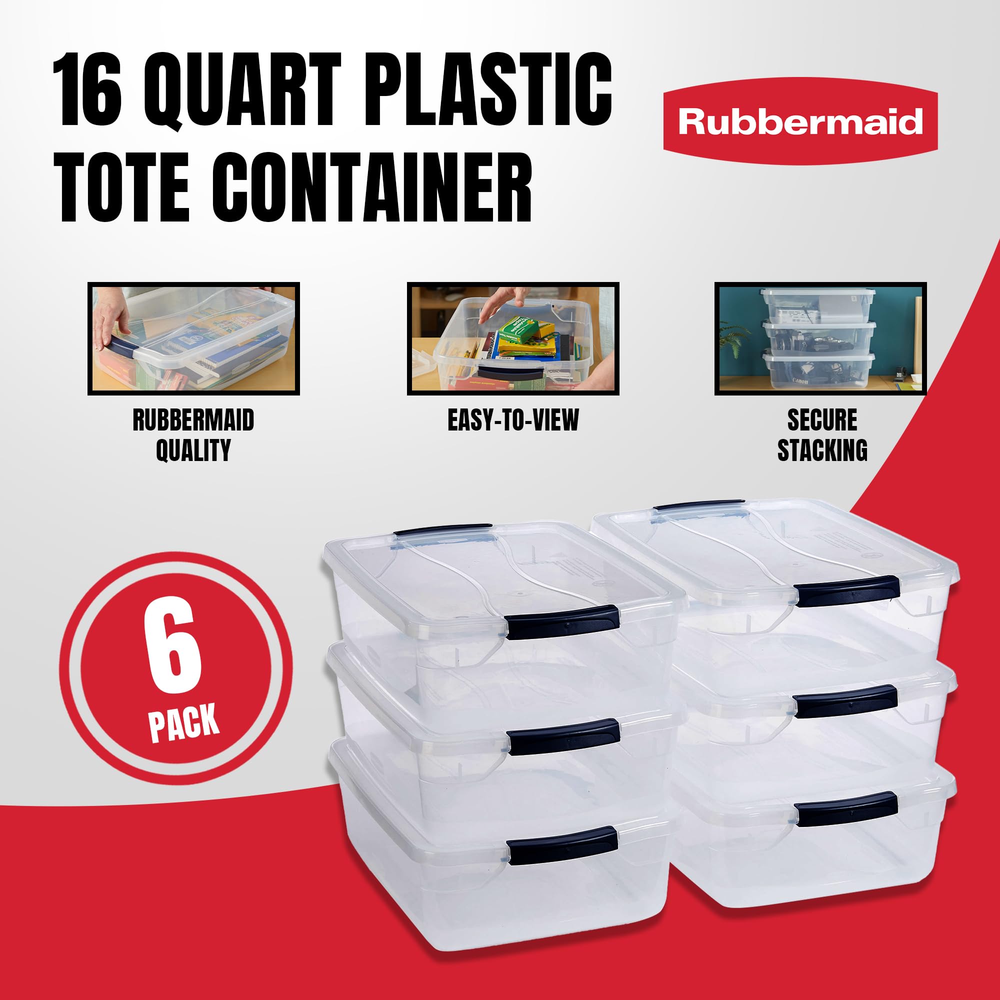 Cleverstore 17 Quart Clear Latching Waterproof Stackable Airtight Storage Containers with Durable Latching Lids (6 Count)