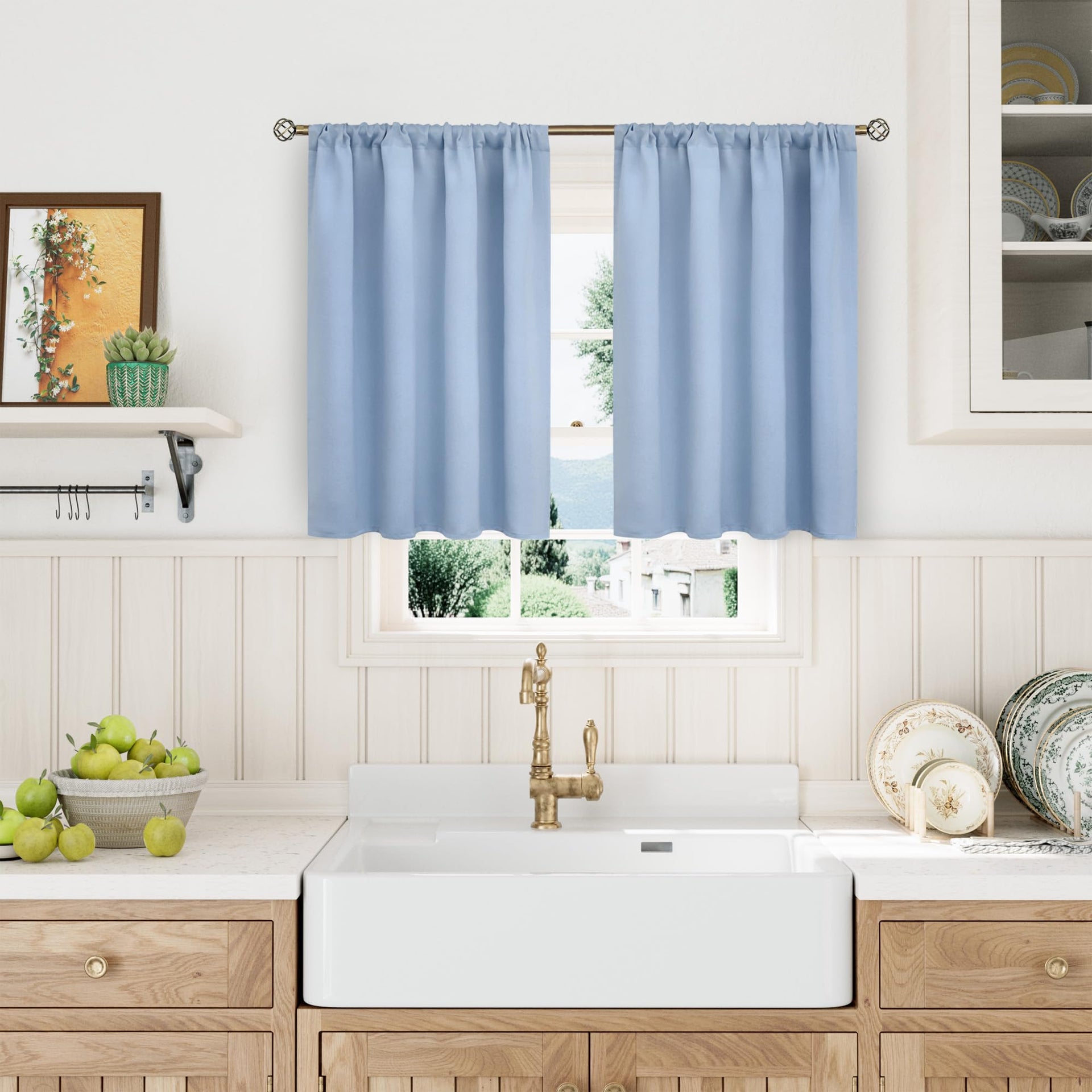 Light Blue Room Darkening Curtains 40 Inches Long for Bedroom (2 Count)