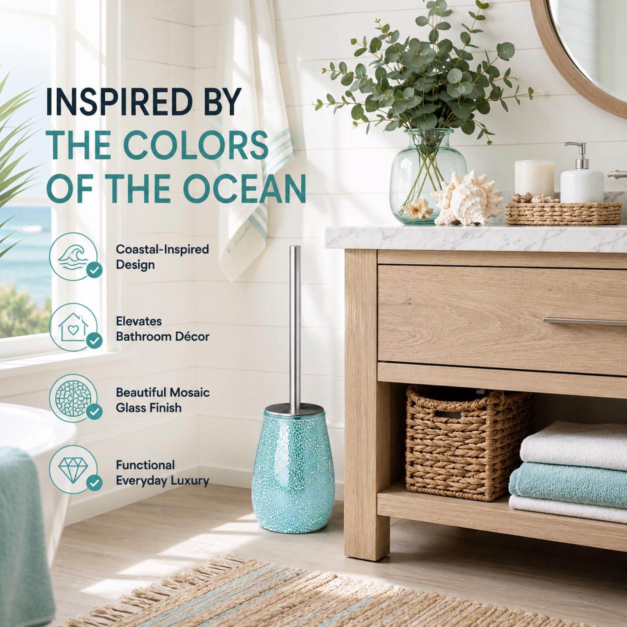 Turquoise Green Toilet Brush and Holder Set
