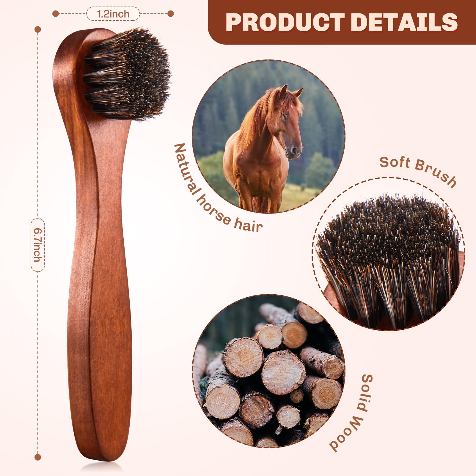4 Pcs Horsehair Shine Shoes Brush Kit Polish Dauber Applicators Cleaning Leather Shoes Boots Care Brushes Suede Cleaner Brush with Microfiber Shoe Cloth