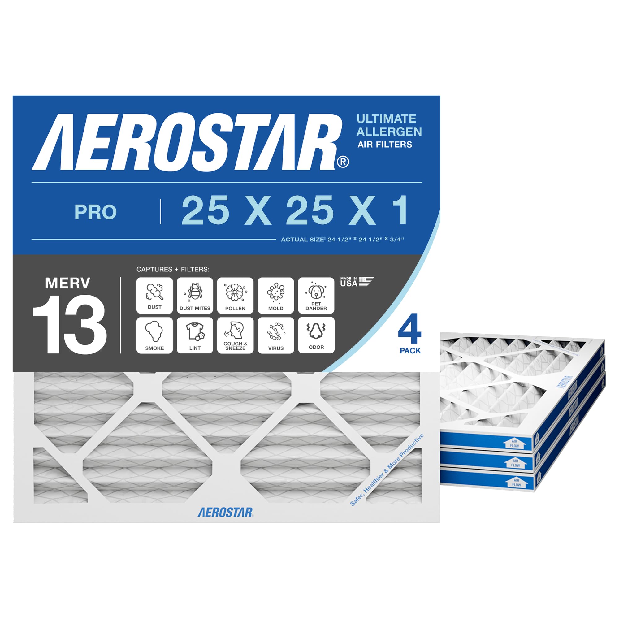 Air Filter 25x25x1 MERV 13 AC Filter (4 Count)