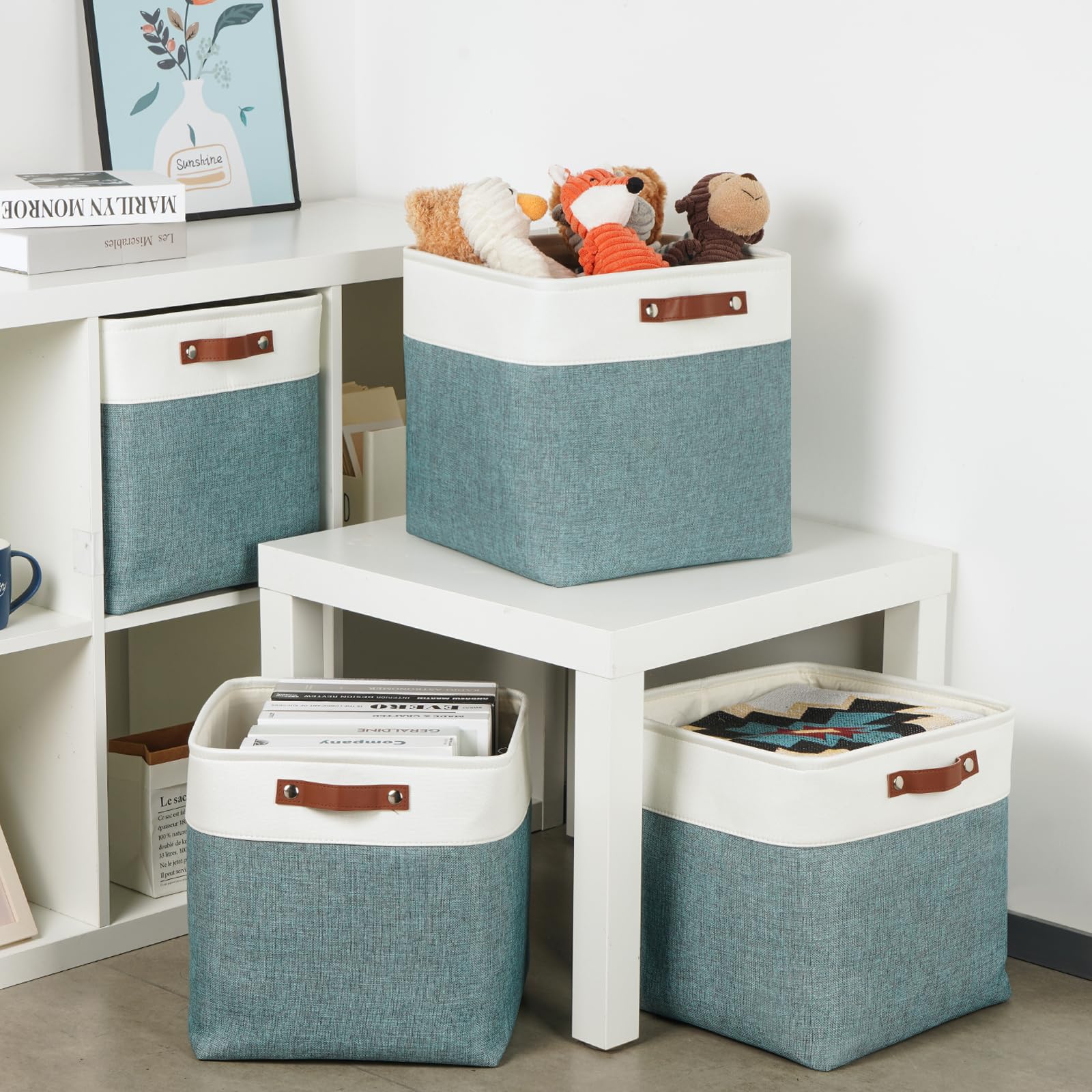 Storage Bins 4 Pack Of 13x13x13 Decorative Storage Cube Bins Suit Office (4 Count)