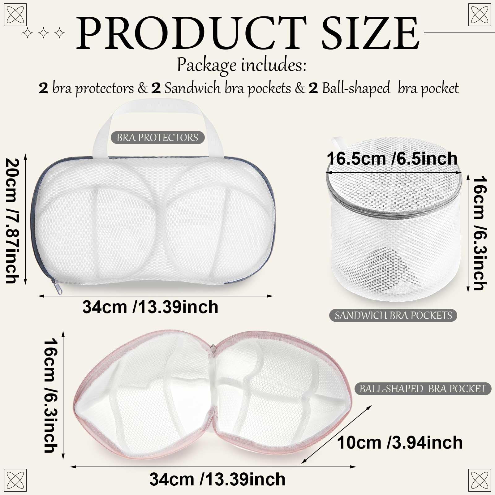 6 Pack Bra Washing Bags for Laundry 3 Styles Mesh Bra Wash Bags Zippered Lingerie Wash Protector for A (6 Count)