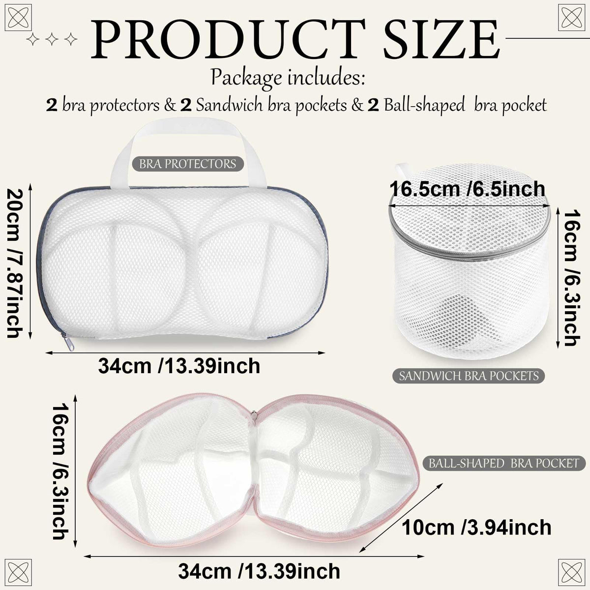 6 Pack Bra Washing Bags for Laundry 3 Styles Mesh Bra Wash Bags Zippered Lingerie Wash Protector for A (6 Count)