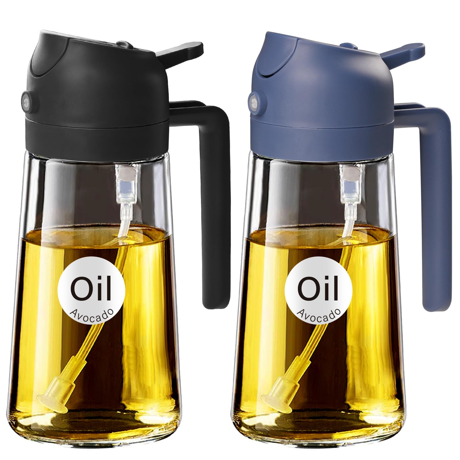 16 oz 2-in-1 Glass Olive Oil Sprayer for Cooking, Black&Navy (2 Count)