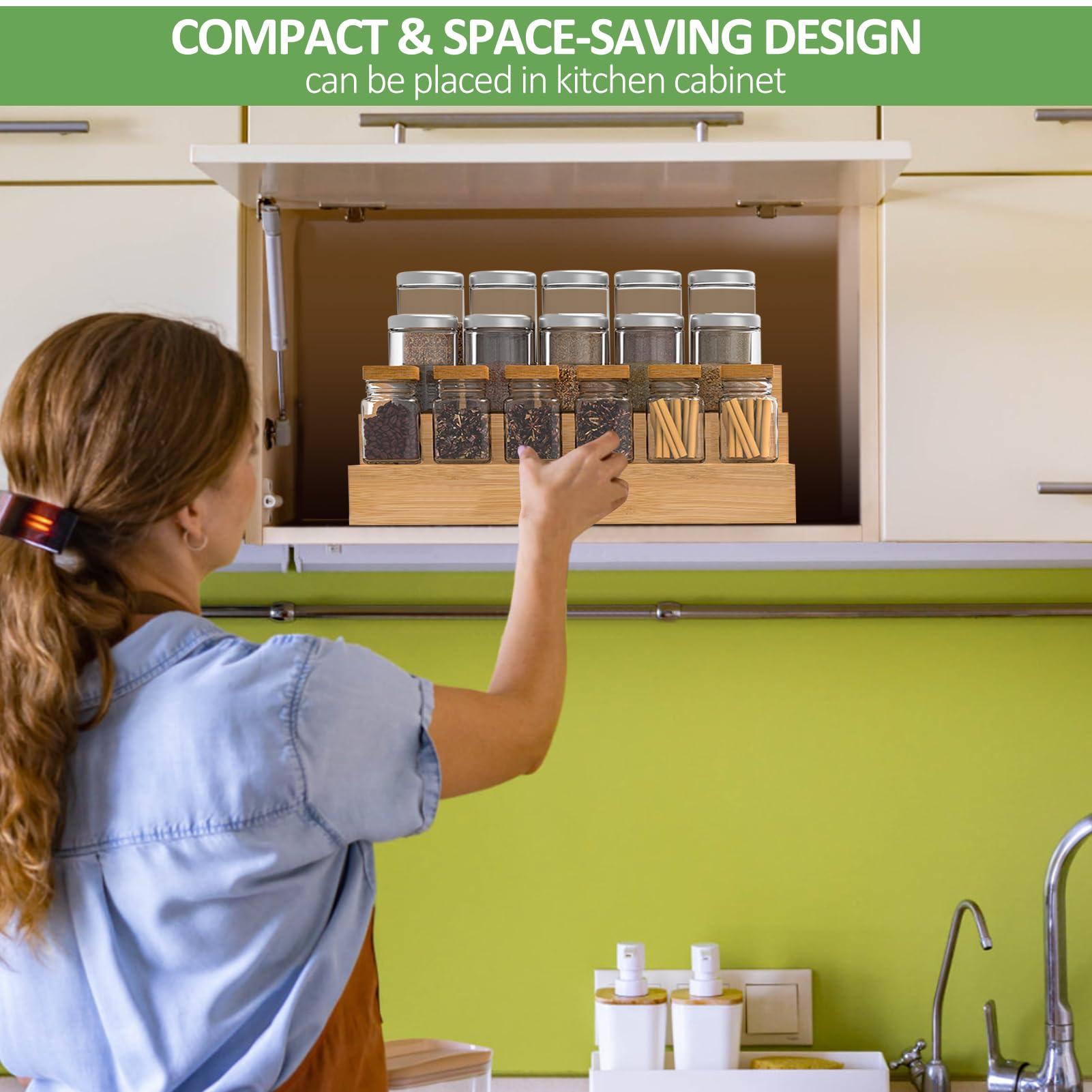 2 Pack Bamboo Spice Rack Organizer for Kitchen Counter (2 Count)