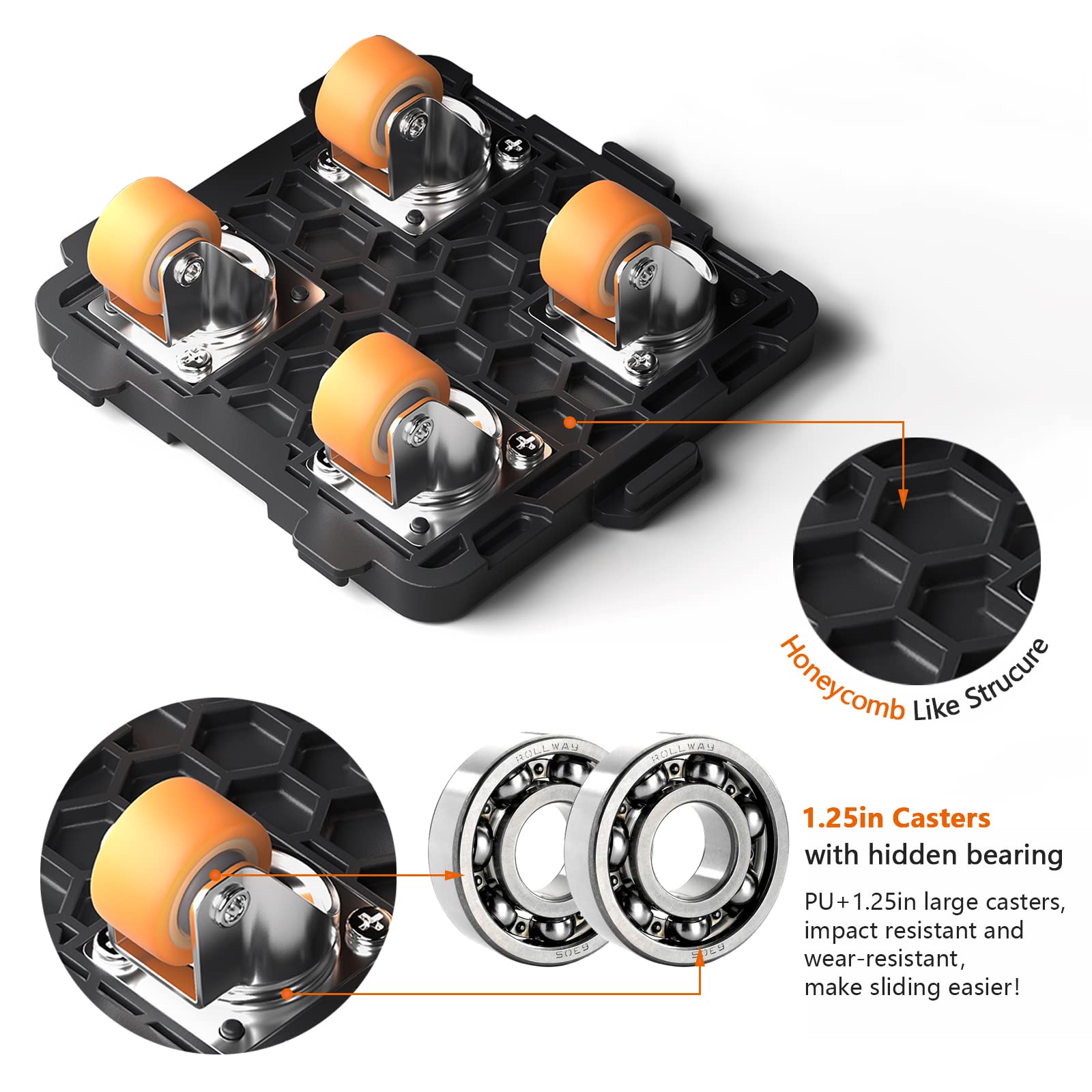 Add on 4Pack Connectable Dolly Furniture Movers with 360° Rotating Wheels with Bearing (4 Count)