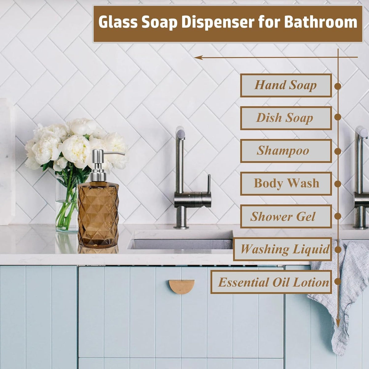 12Oz Brown Soap Dispenser Bathroom (2 Count)