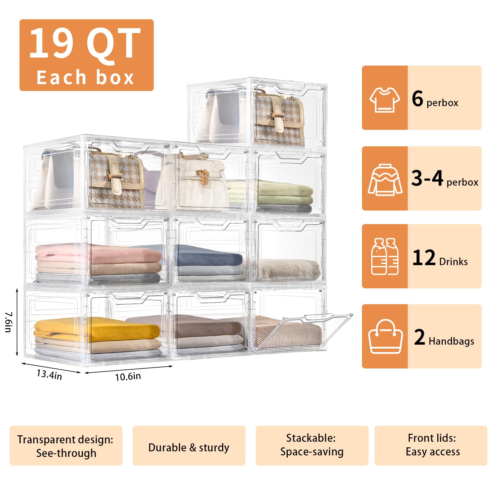 6 Pack Clear Storage Bins with Lids (6 Count)
