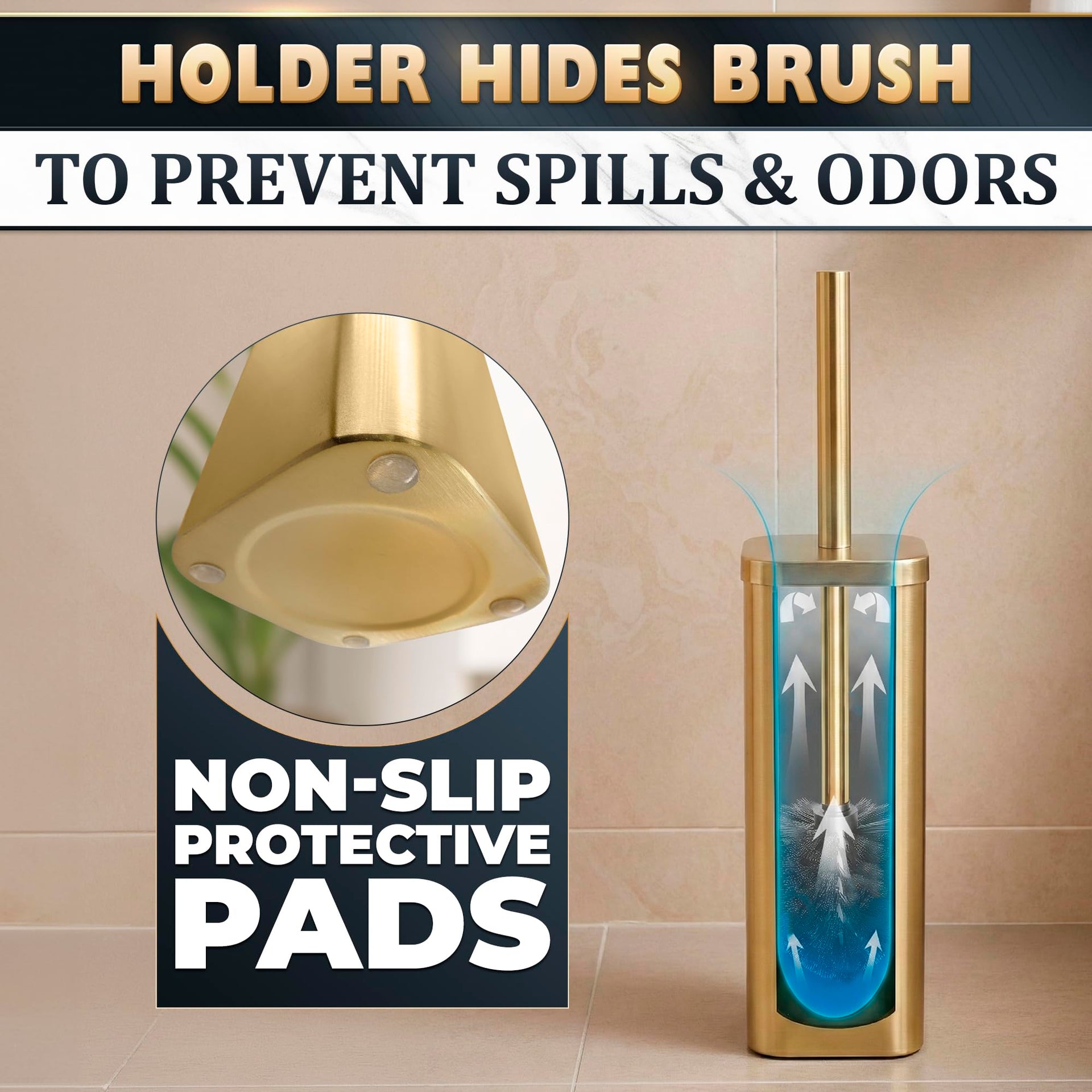 Gold Toilet Brush and Holder Set