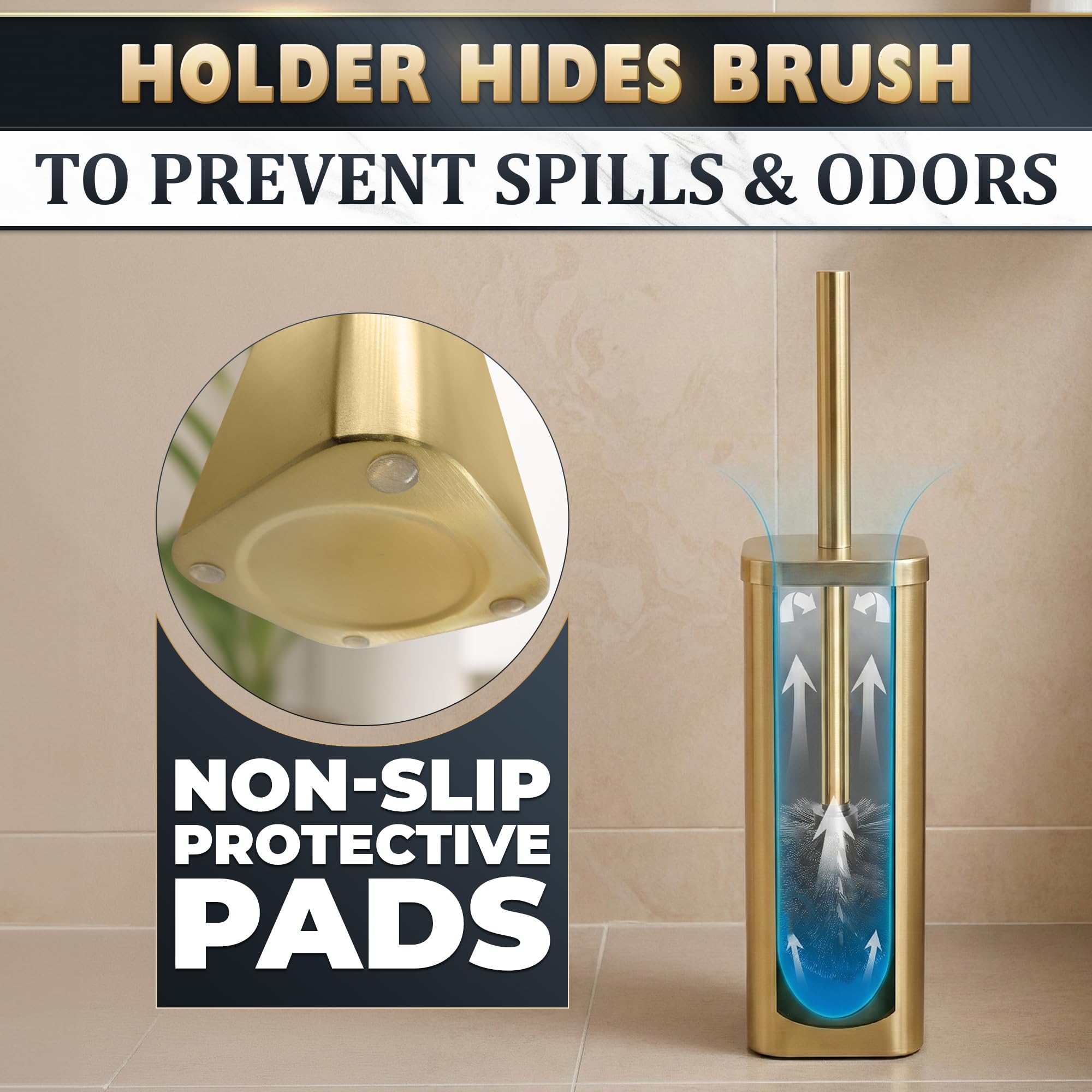 Gold Toilet Brush and Holder Set