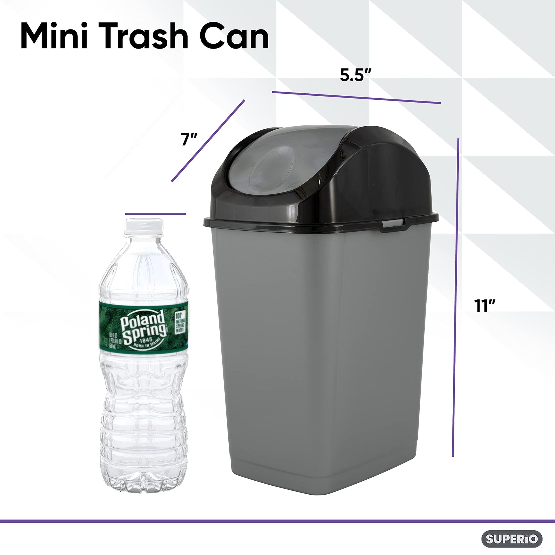 Mini Plastic Trash Can with Swing Top Lid 1.25 Gallon Compact Small Waste Bin Portable Garbage Can for Countertop (2 Count)