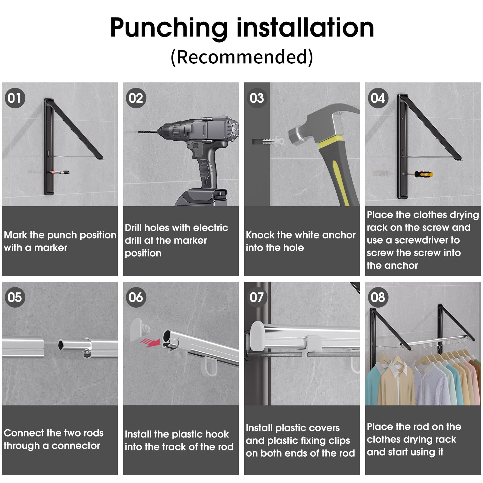 Folding Clothes Hanger Rack Wall mounted for Laundry Clothes Drying Rack