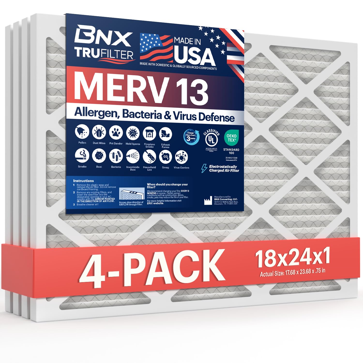 TruFilter 18x24x1 Air Filter MERV 13 (4 Count)