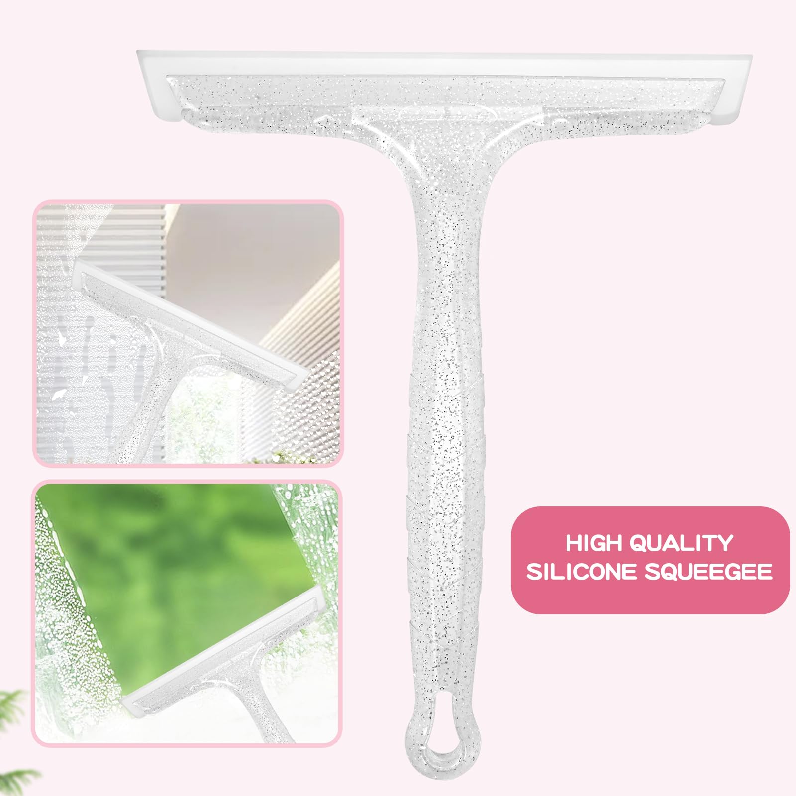 8" Silicone Shower Squeegee for Glass Doors with Silver Hair Comb Set