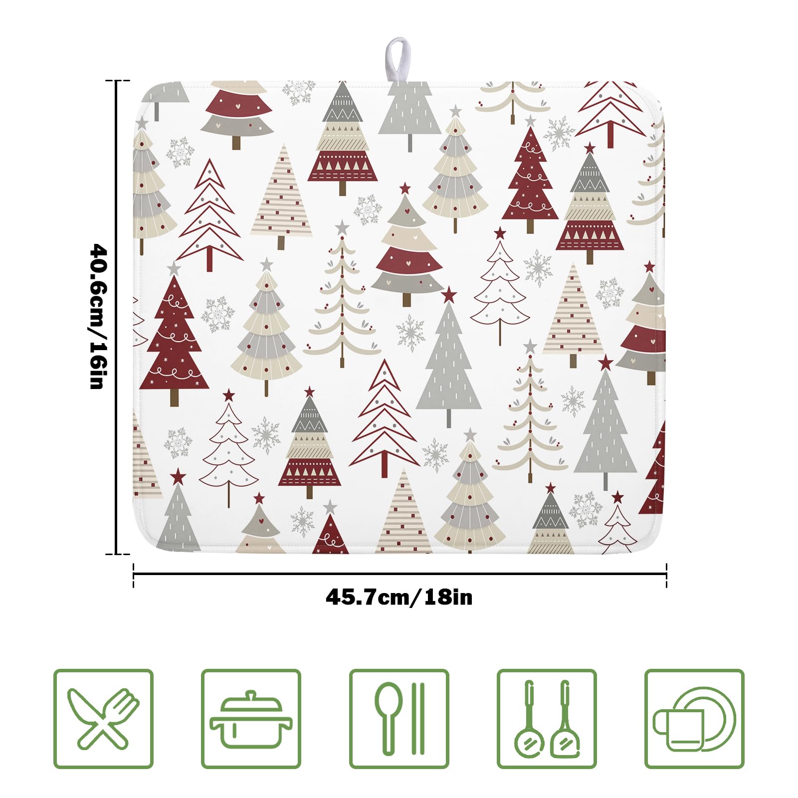 Christmas Tree Dish Drying Mat for Kitchen Counter Christmas Pine Tree Dish Drying Mat 16x18 Inch Geometric Winter Dish Draining Mat Absorbent Reversible Dish Pad Kitchen Accessories Table Protector