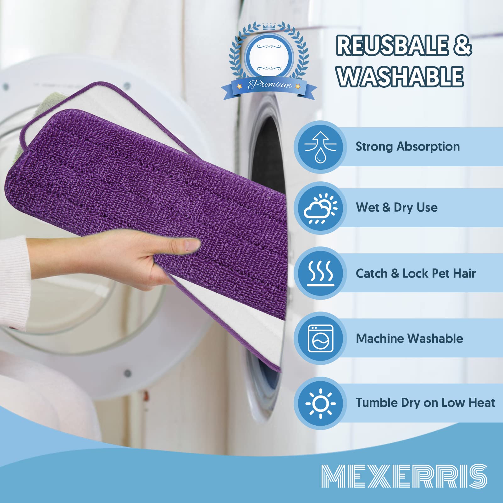 7 Pack Washable Reusable Mop Pads for Swiffer PowerMop (7 Count)