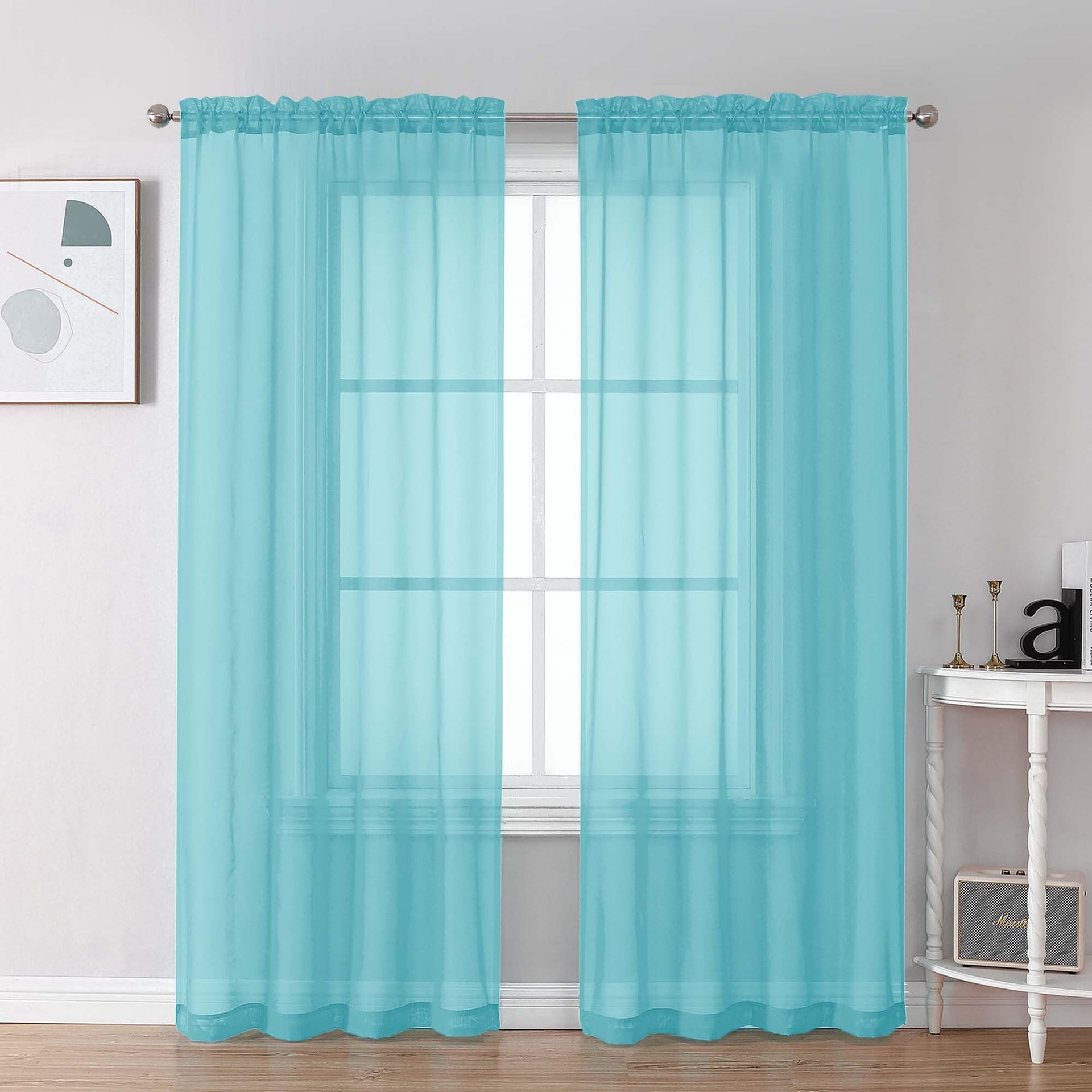 Aqua Sheer Curtains 72 Inch Length 2 Panels (2 Count)