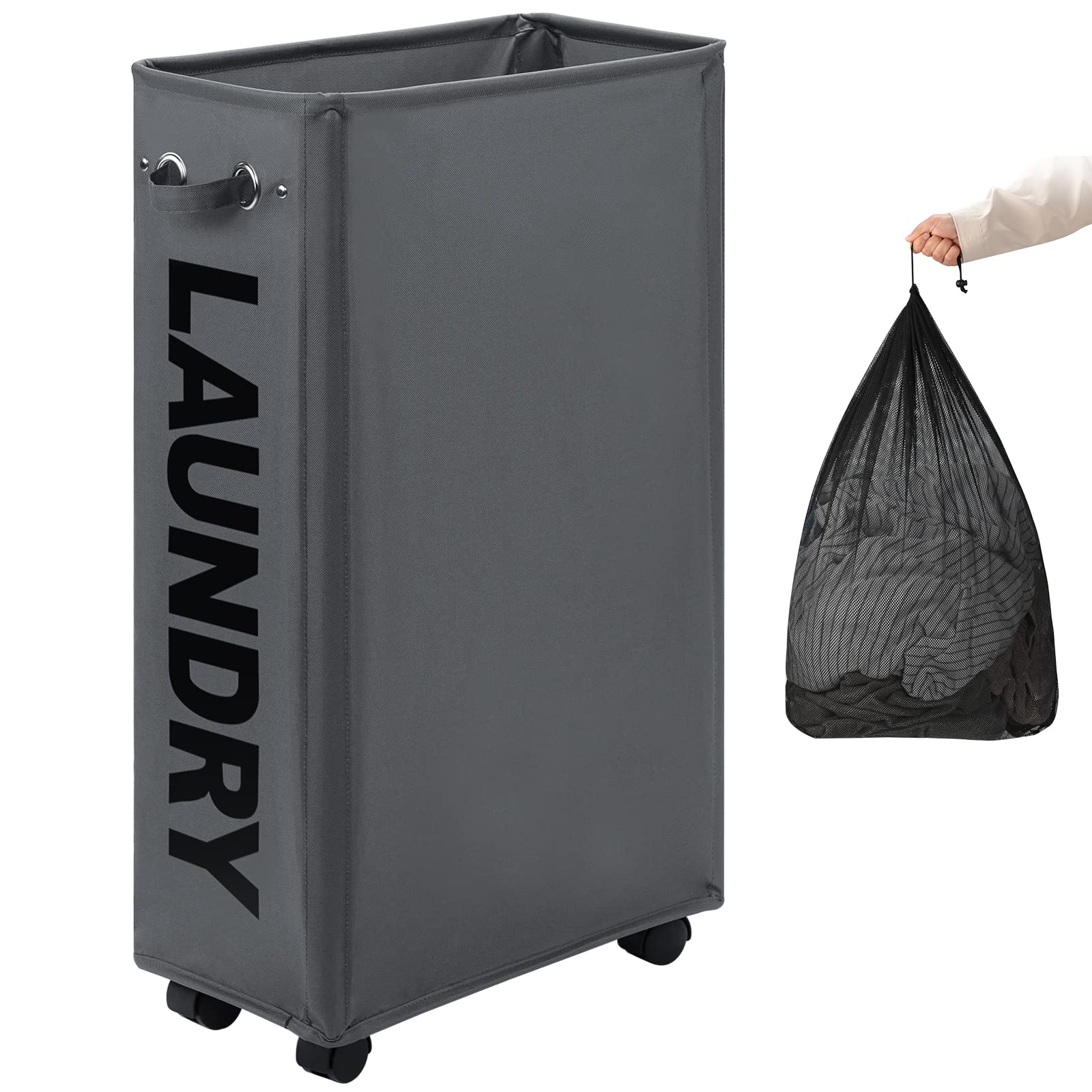29" Enlarged Slim Rolling Laundry Basket Hamper on Wheels