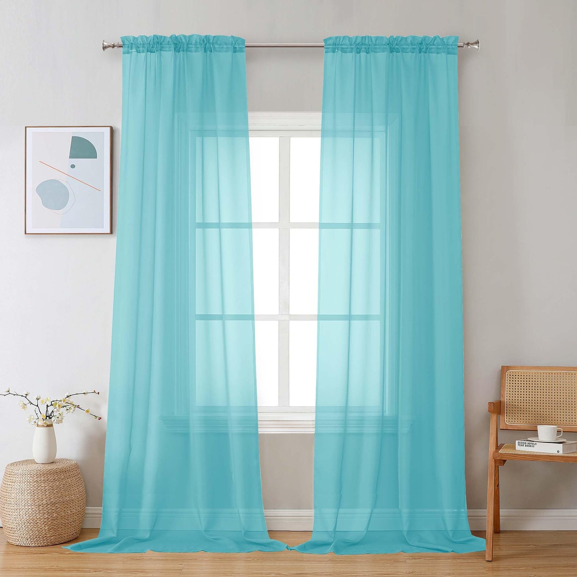 Aqua Sheer Curtains 96 inches Long 2 Panels (2 Count)