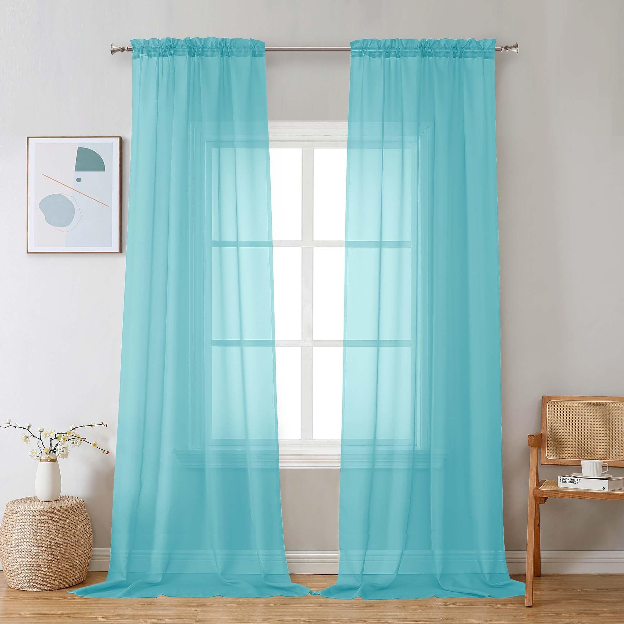 Aqua Sheer Curtains 96 inches Long 2 Panels (2 Count)