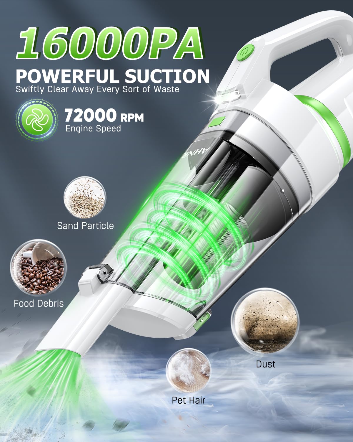 Handheld Vacuum Cleaner Cordless Rechargeable 16000PA for Car Home