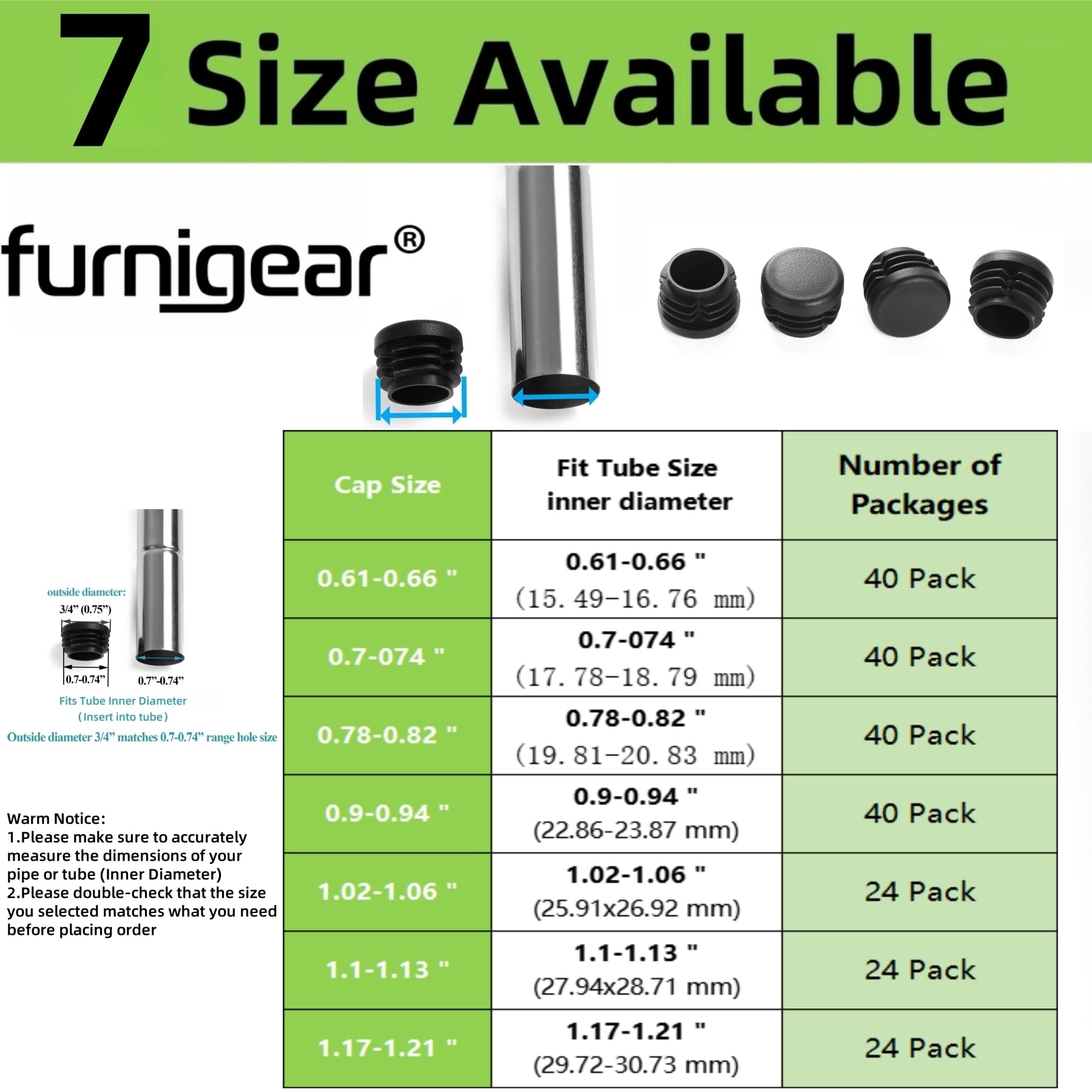 Plastic Plugs Tubing End Caps Chair End Caps Furnigear 3 (40 Count)