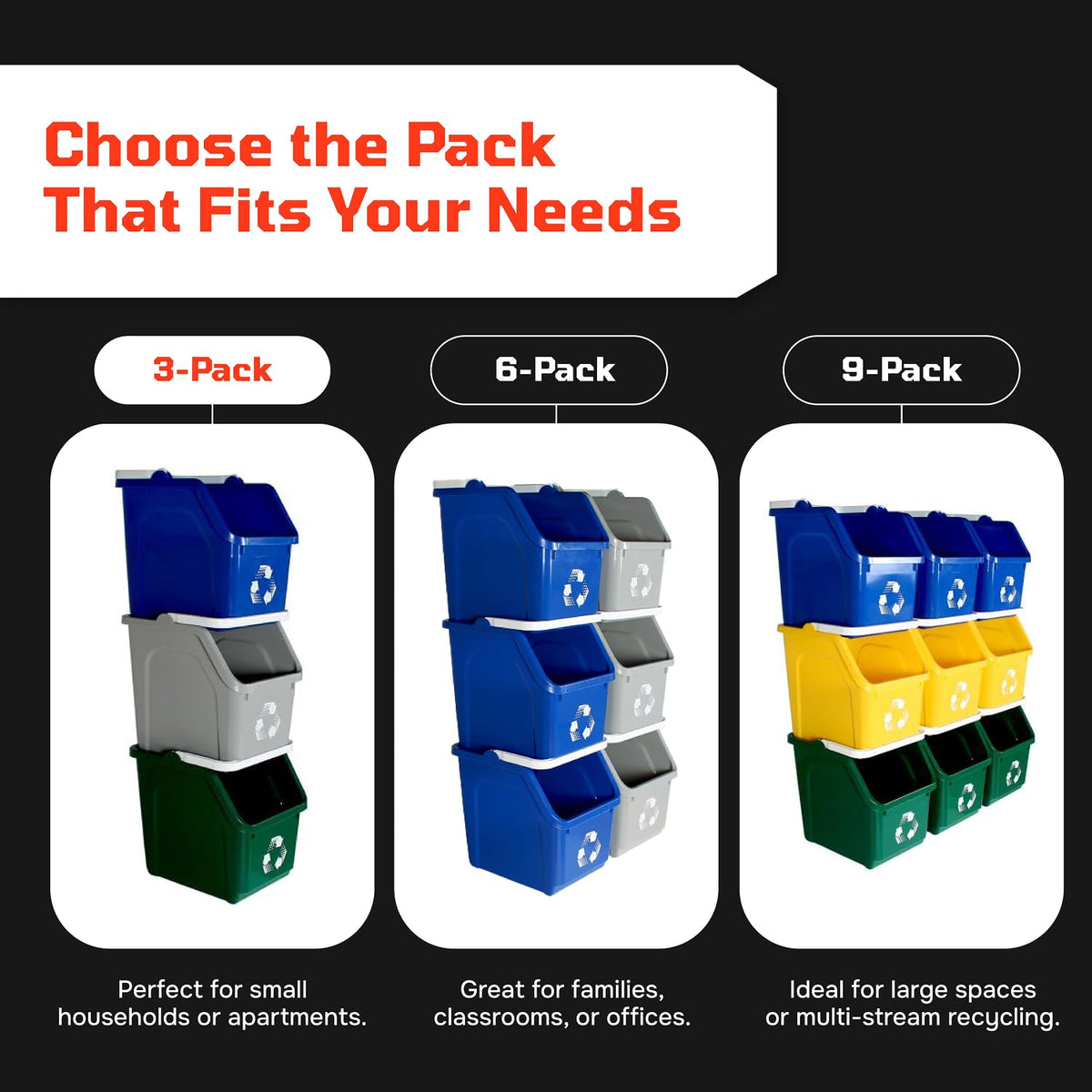 Multi Bin 6 Gallon Stackable Recycle Bins (3 Count)