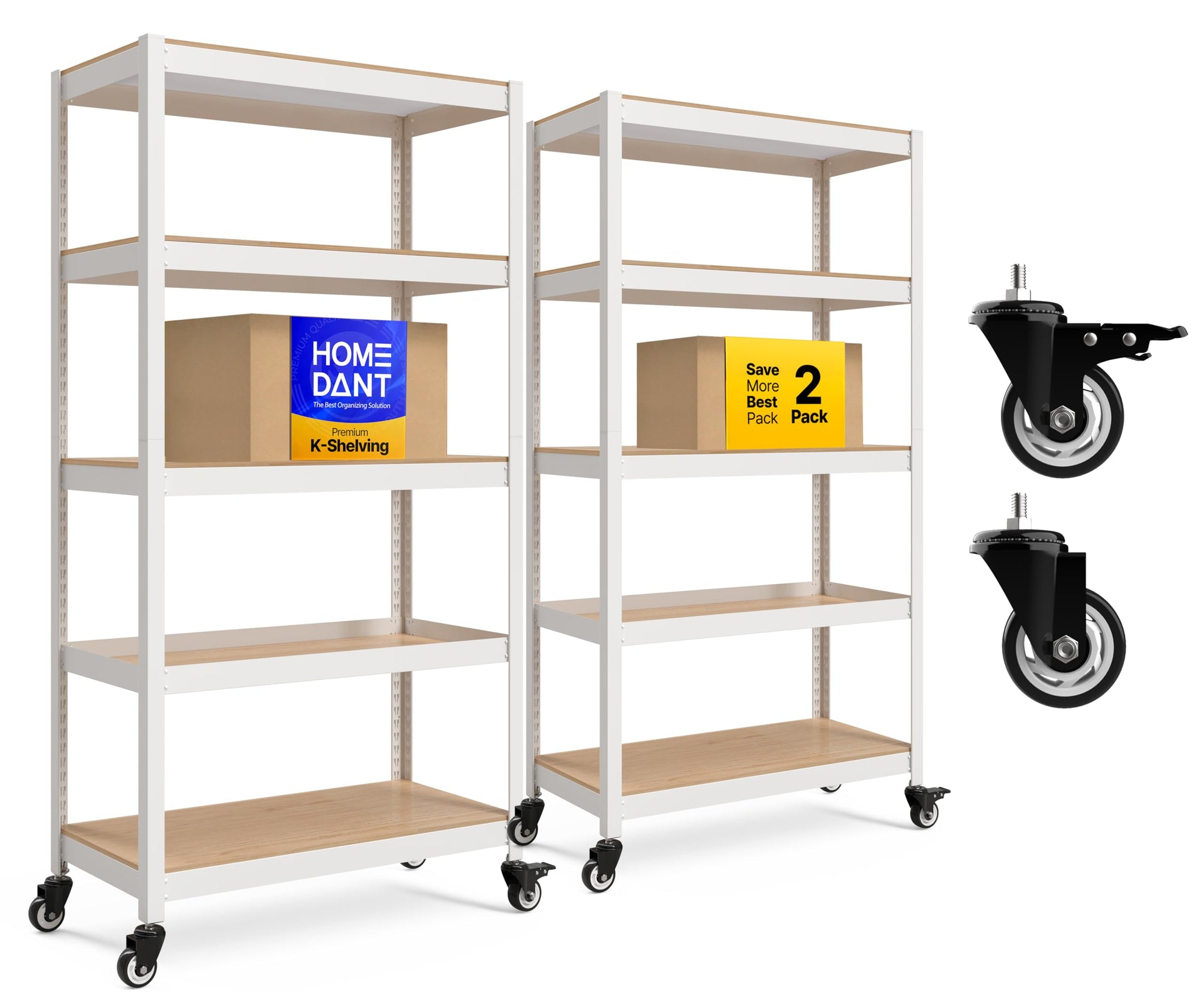 House 36.2" W 5 Tier Heavy Duty Garage Shelving Adjustable Metal Rack Storage Shelves Standing Shelf Unit Organizers Pantry Closet Office White 2Pack (2 Count)